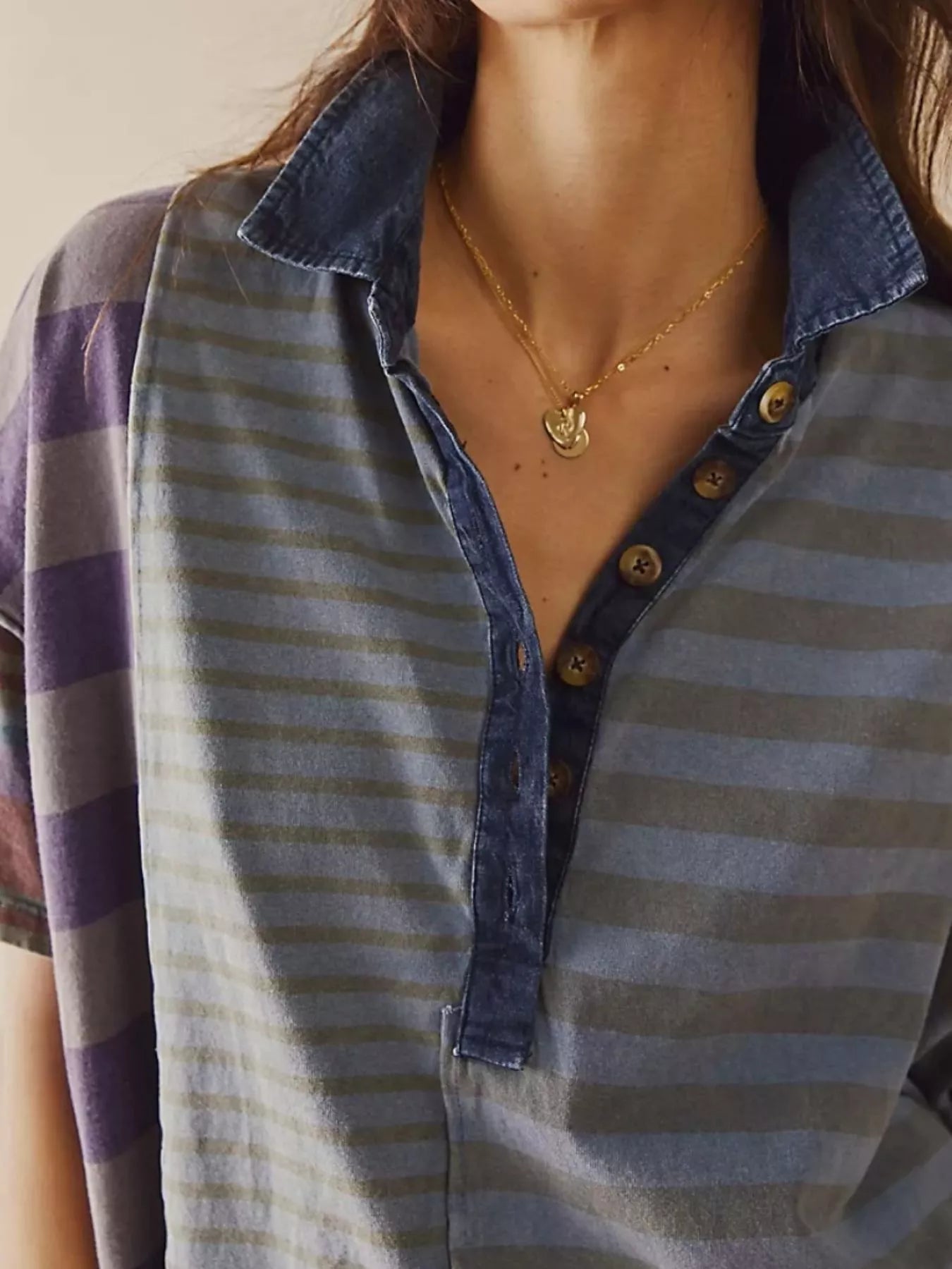 Striped Oversized Half Button Shirt Dress - MAD RUFFI