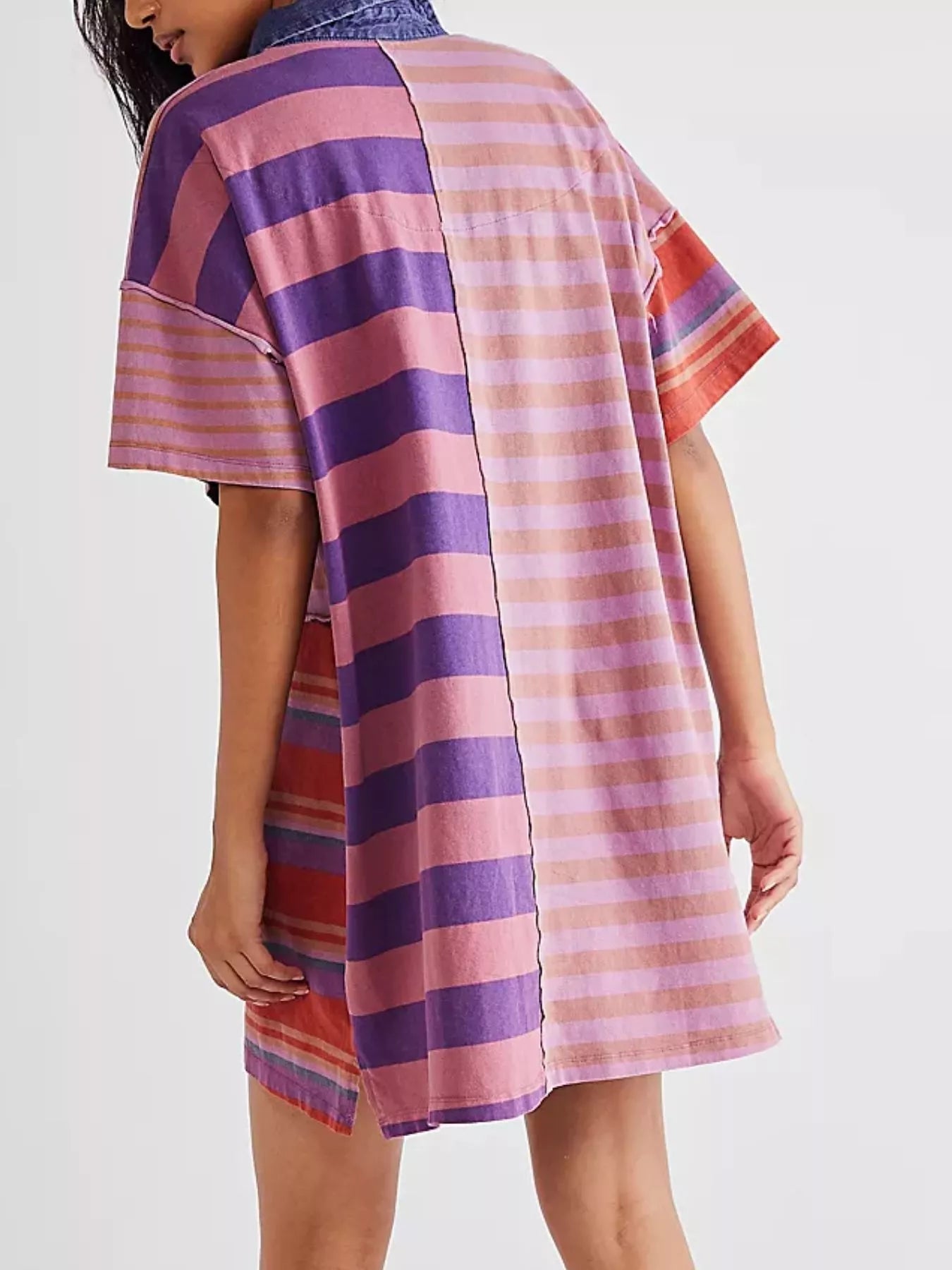 Striped Oversized Half Button Shirt Dress - MAD RUFFI
