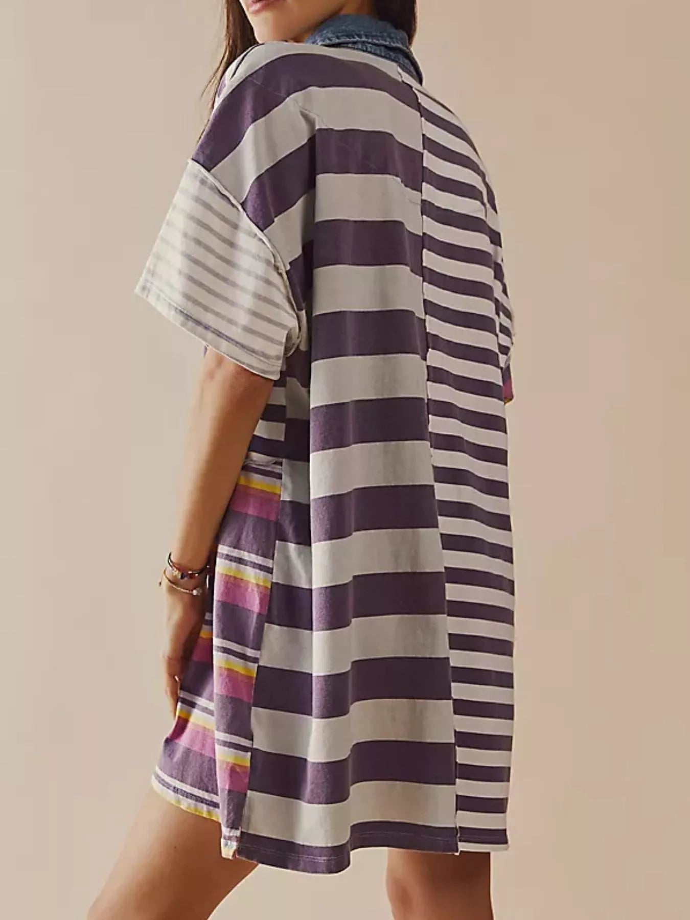 Striped Oversized Half Button Shirt Dress - MAD RUFFI