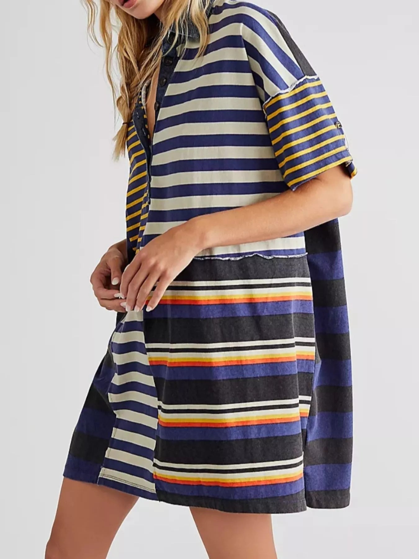 Striped Oversized Half Button Shirt Dress - MAD RUFFI