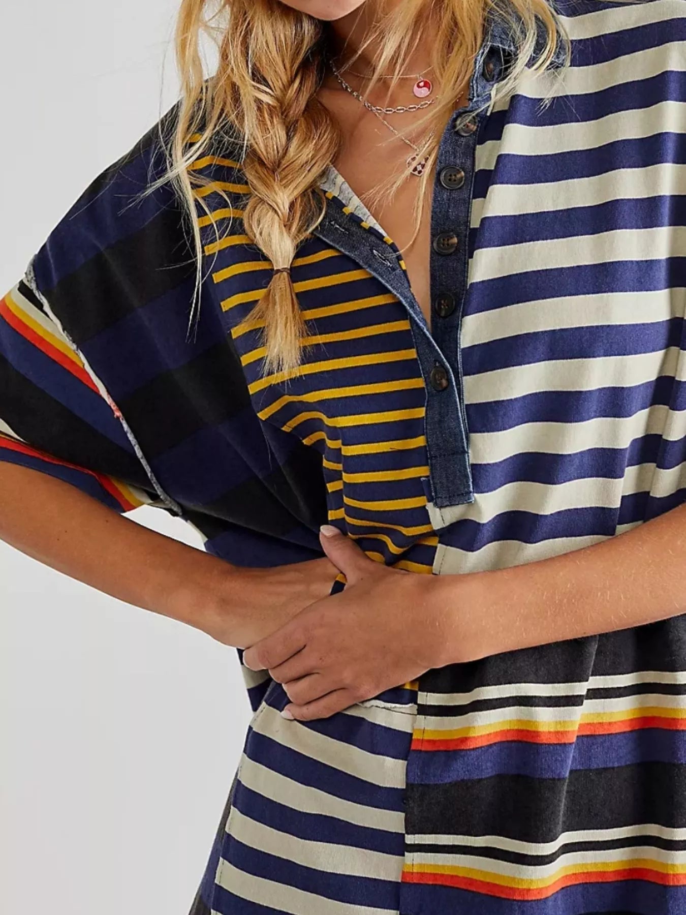 Striped Oversized Half Button Shirt Dress - MAD RUFFI