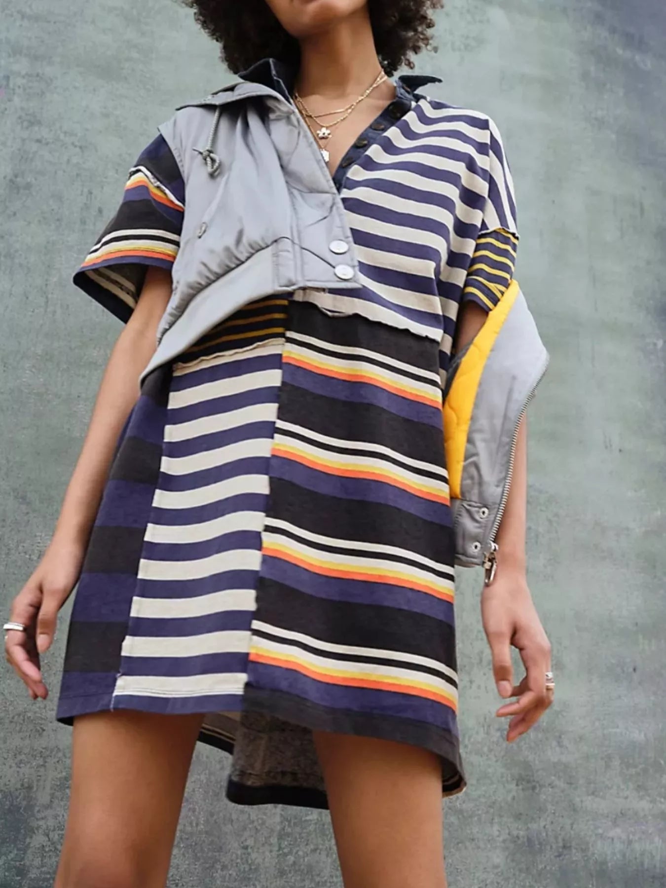 Striped Oversized Half Button Shirt Dress - MAD RUFFI