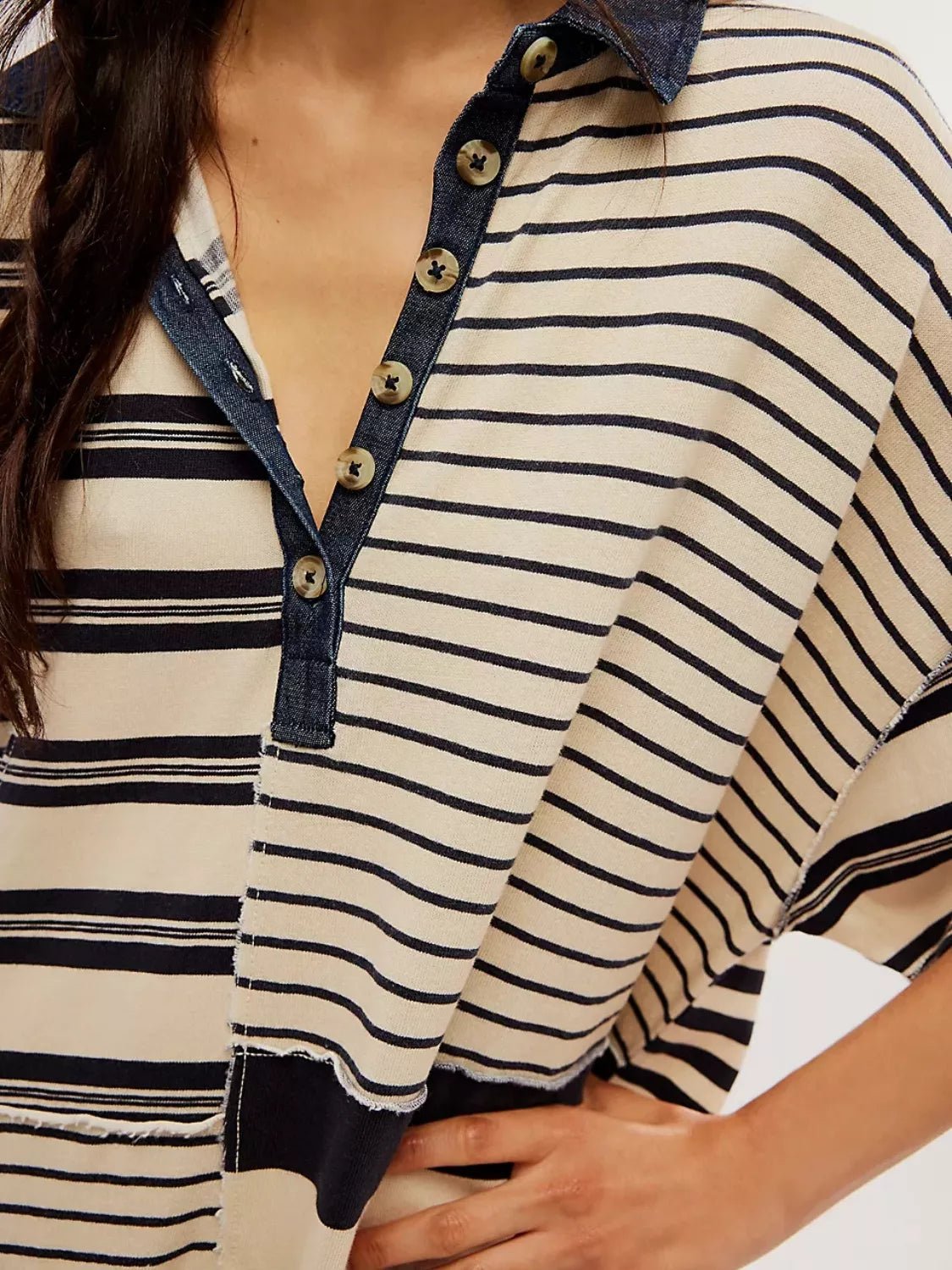 Striped Oversized Half Button Shirt Dress - MAD RUFFI