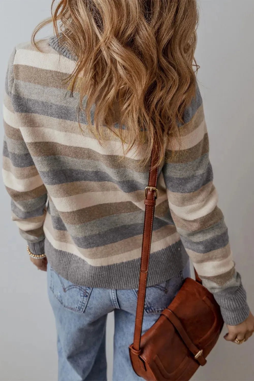 Striped Round Neck Long Sleeve Sweater - MAD RUFFI