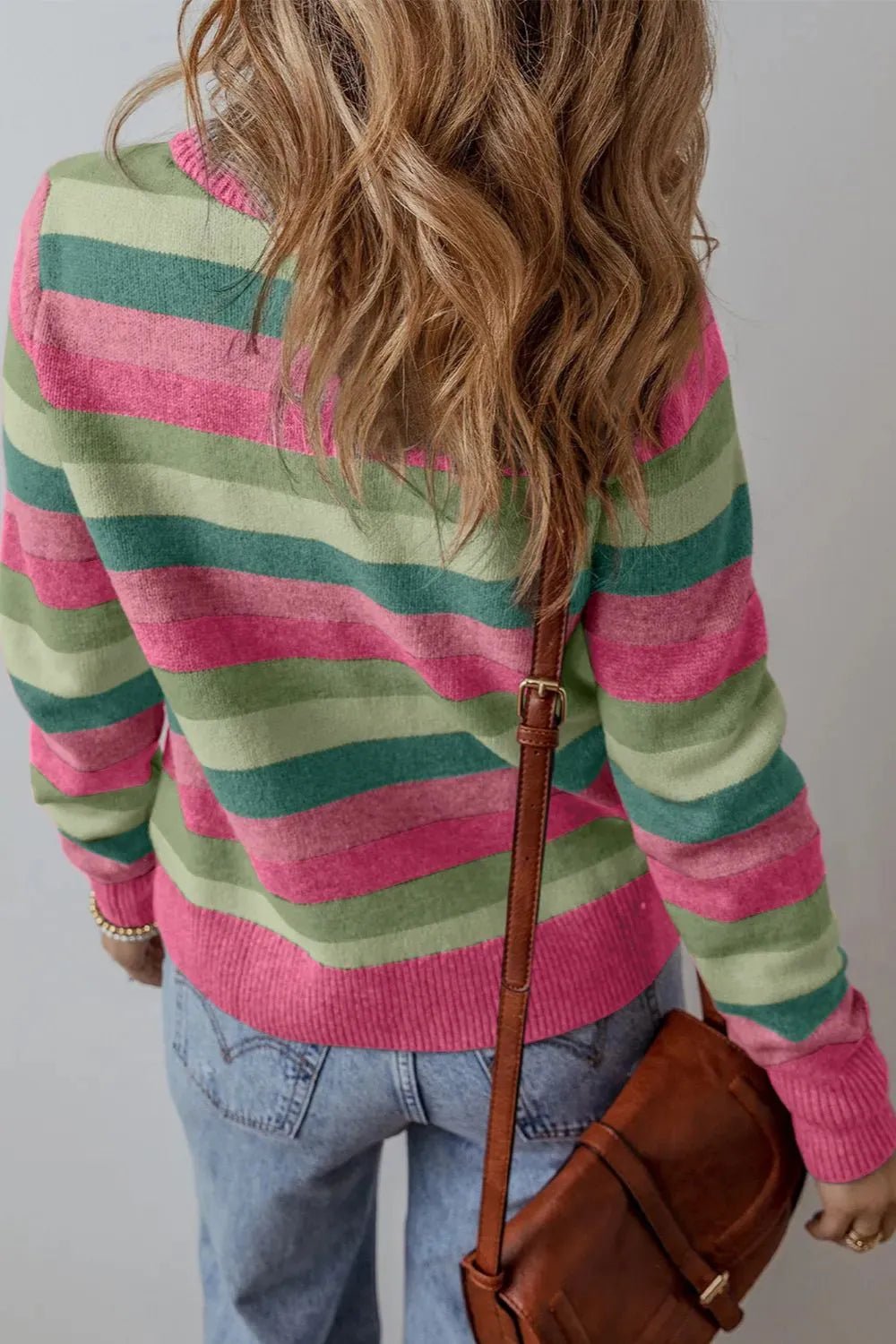 Striped Round Neck Long Sleeve Sweater - MAD RUFFI