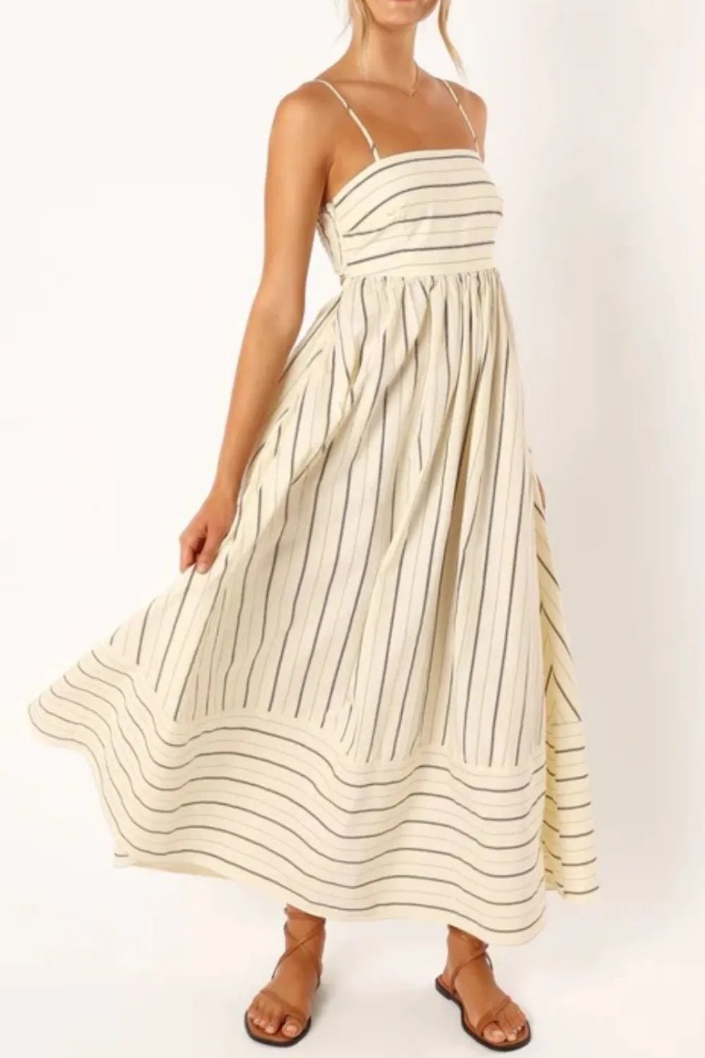 Striped Square Neck Cami Dress - MAD RUFFI