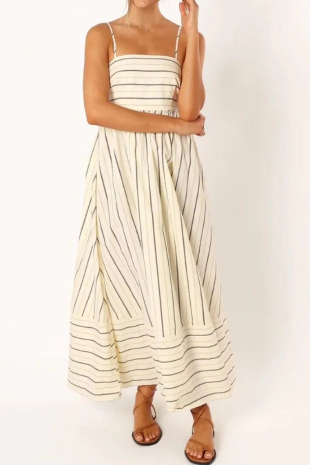 Striped Square Neck Cami Dress - MAD RUFFI