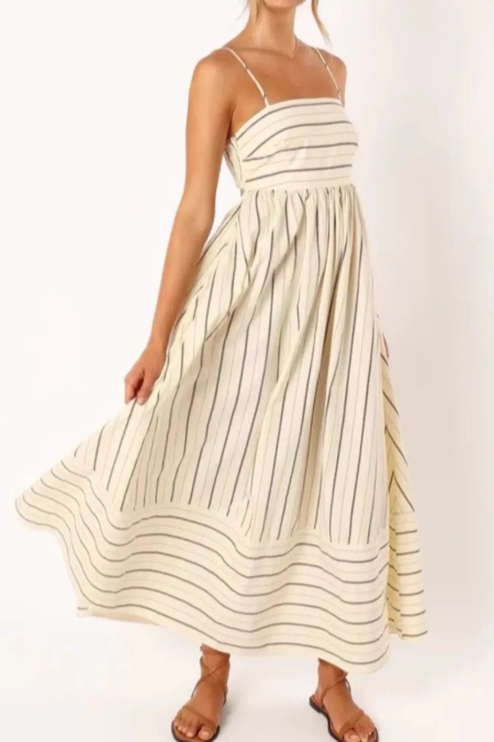 Striped Square Neck Cami Dress - MAD RUFFI