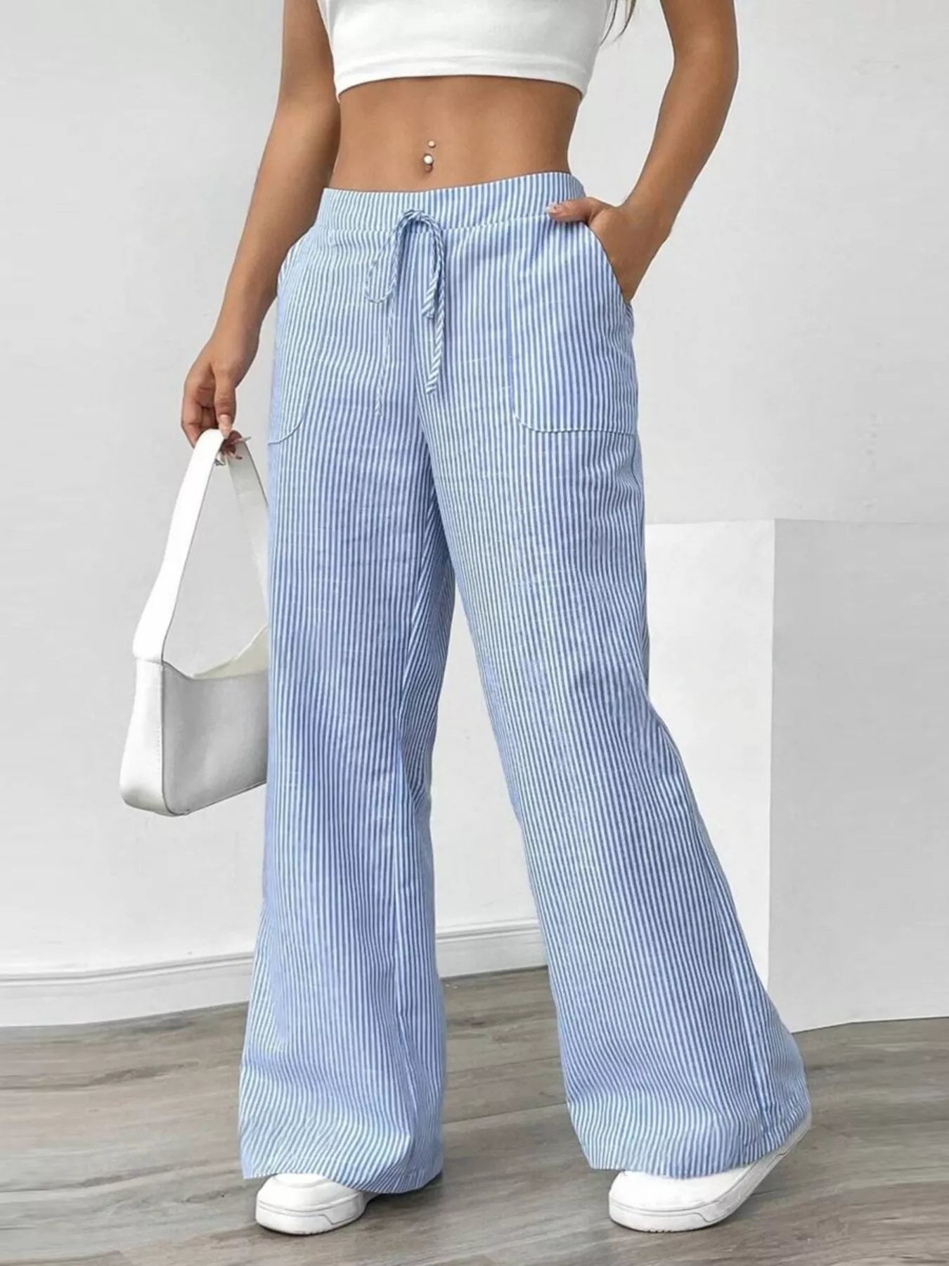 Striped Wide Leg Pants - MAD RUFFI