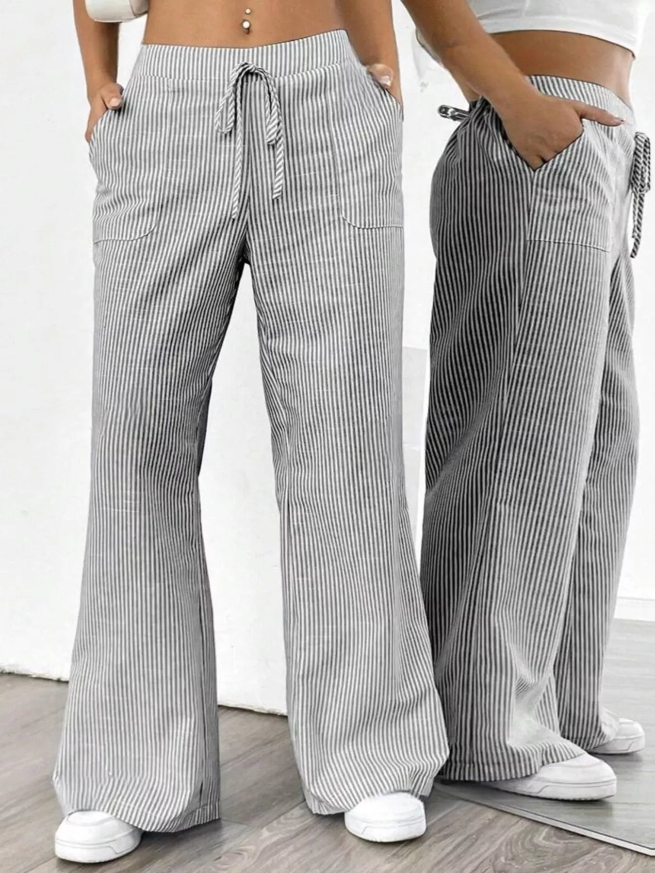 Striped Wide Leg Pants - MAD RUFFI