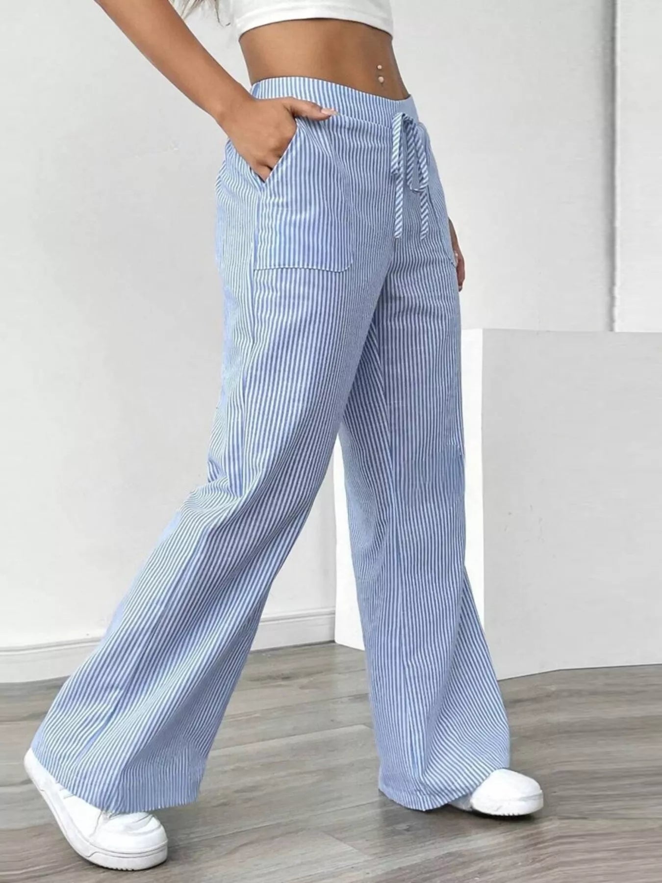 Striped Wide Leg Pants - MAD RUFFI