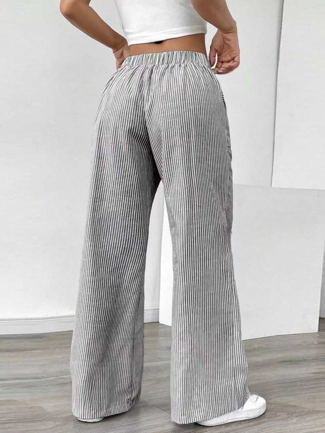 Striped Wide Leg Pants - MAD RUFFI