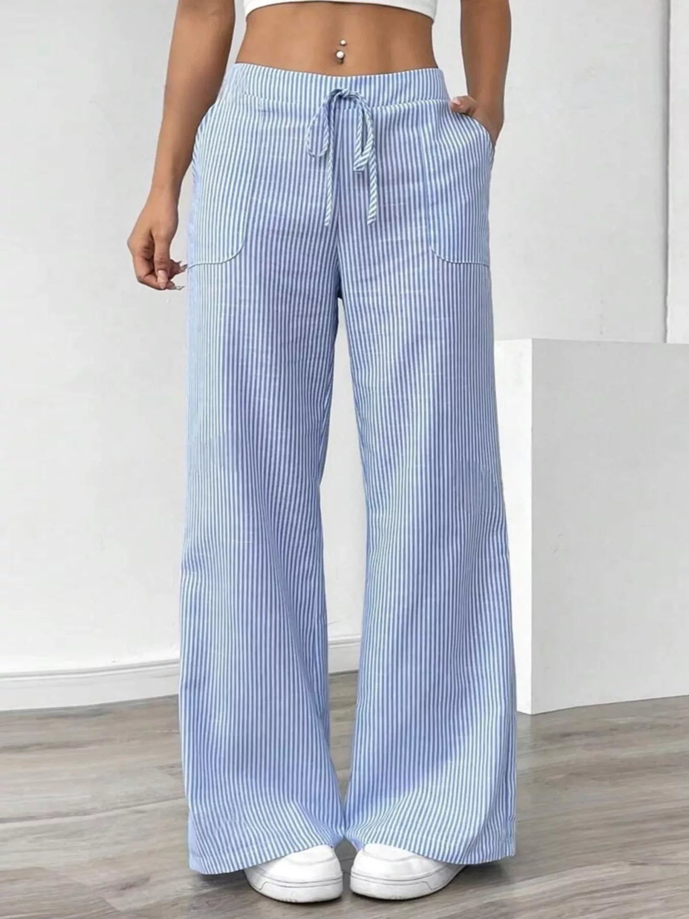 Striped Wide Leg Pants - MAD RUFFI