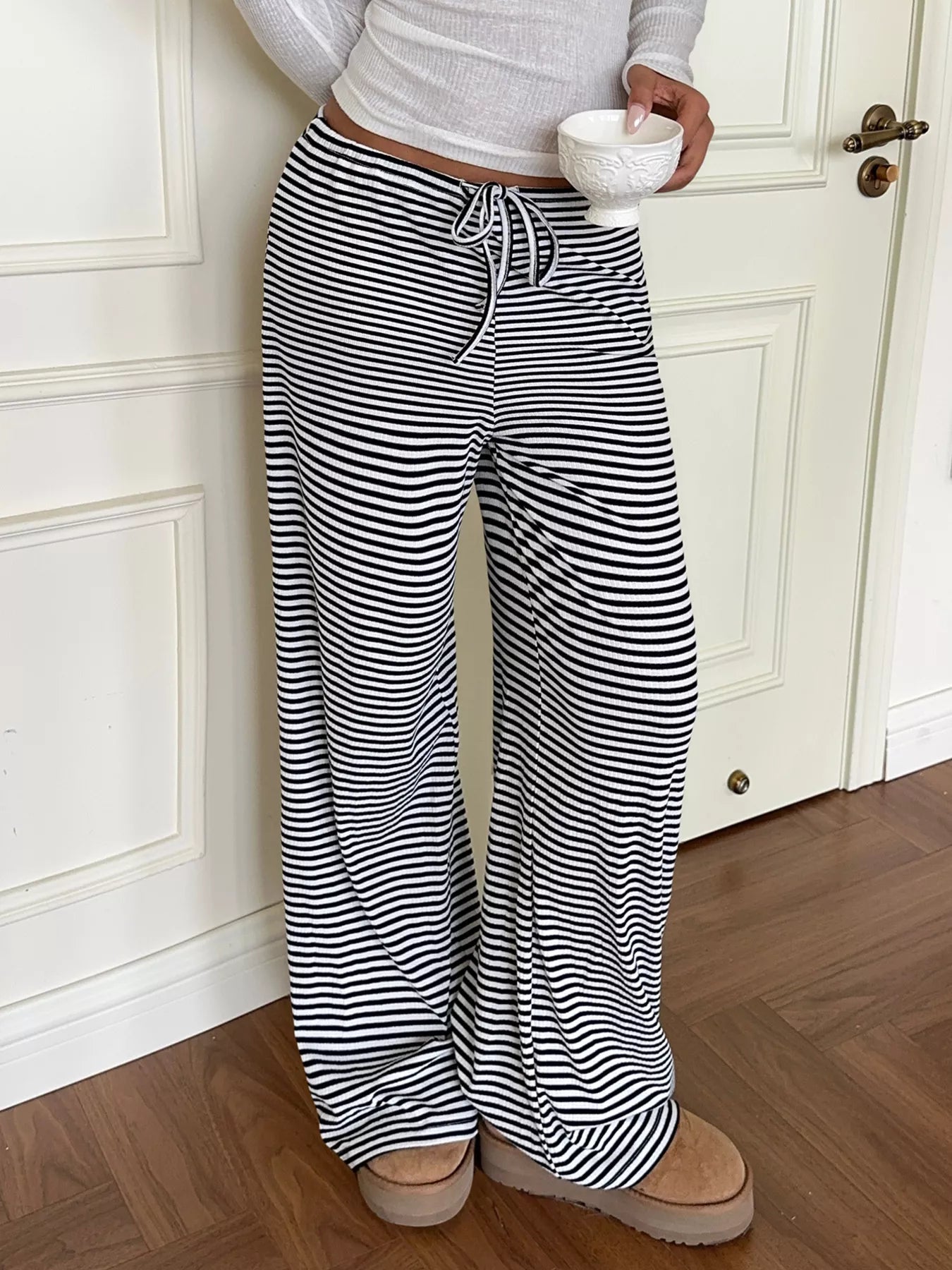 Striped Wide Leg Pants - MAD RUFFI
