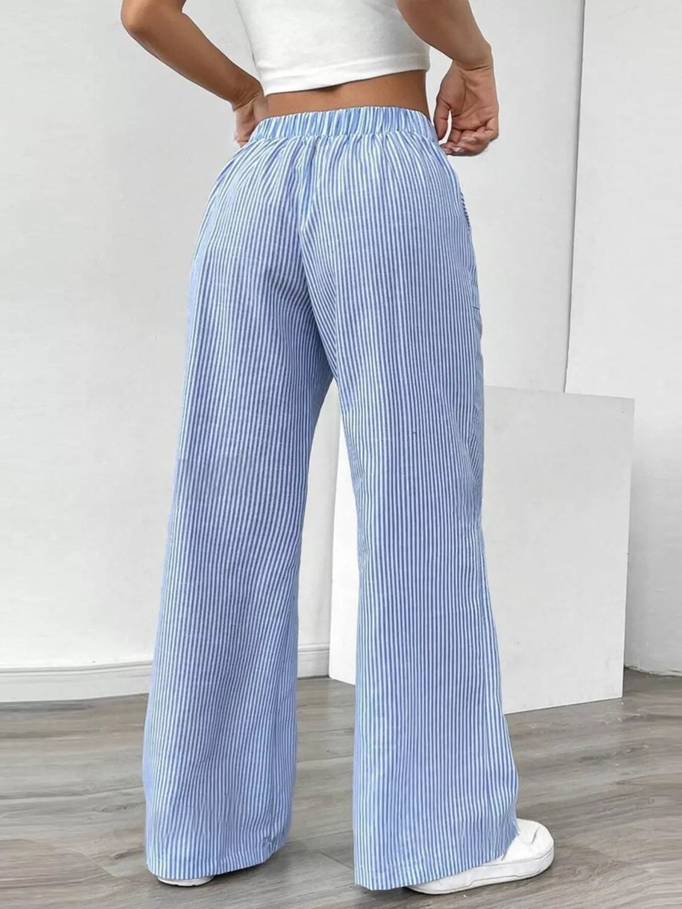 Striped Wide Leg Pants - MAD RUFFI