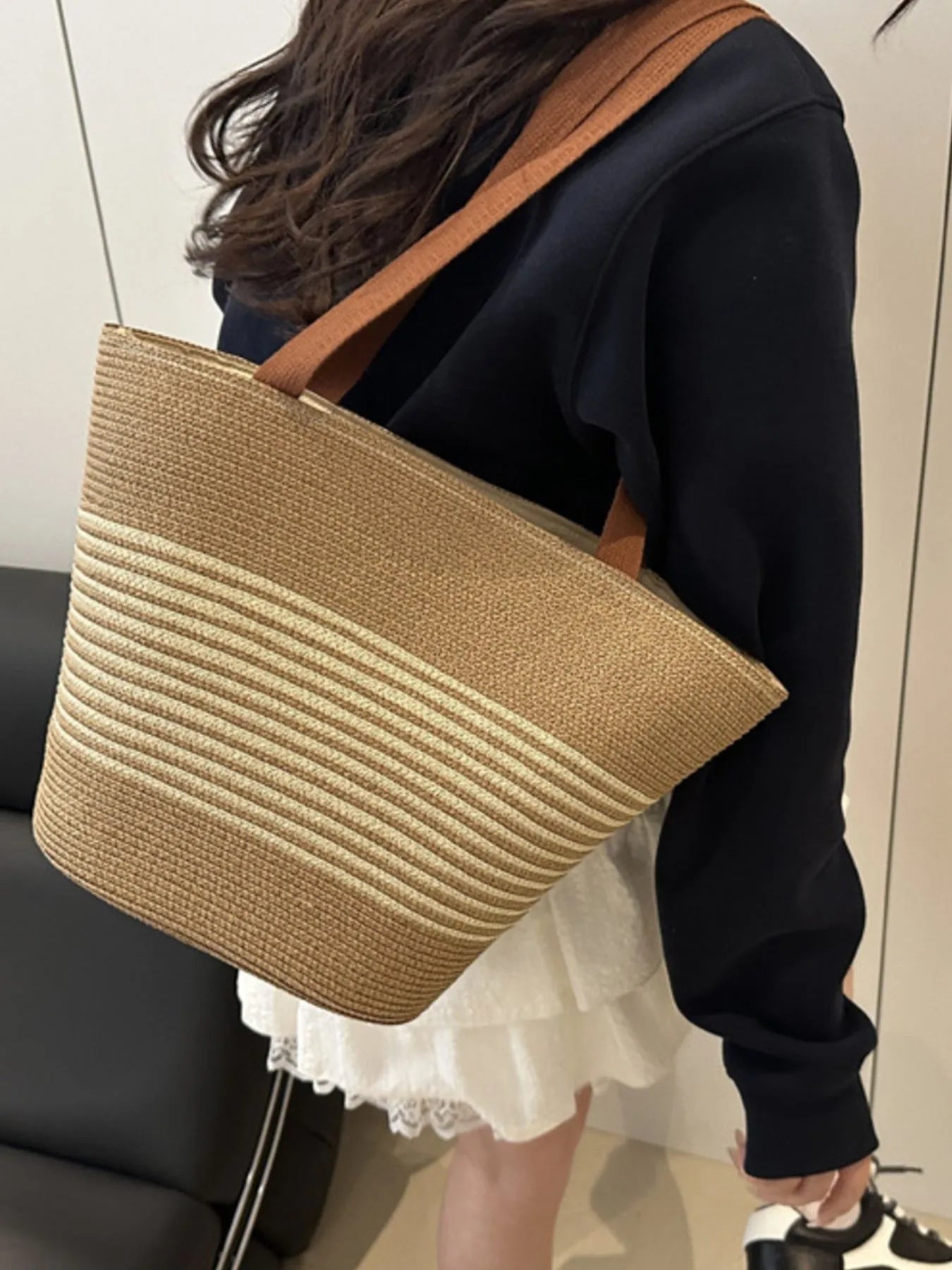 Striped Woven Tote Bag - MAD RUFFI