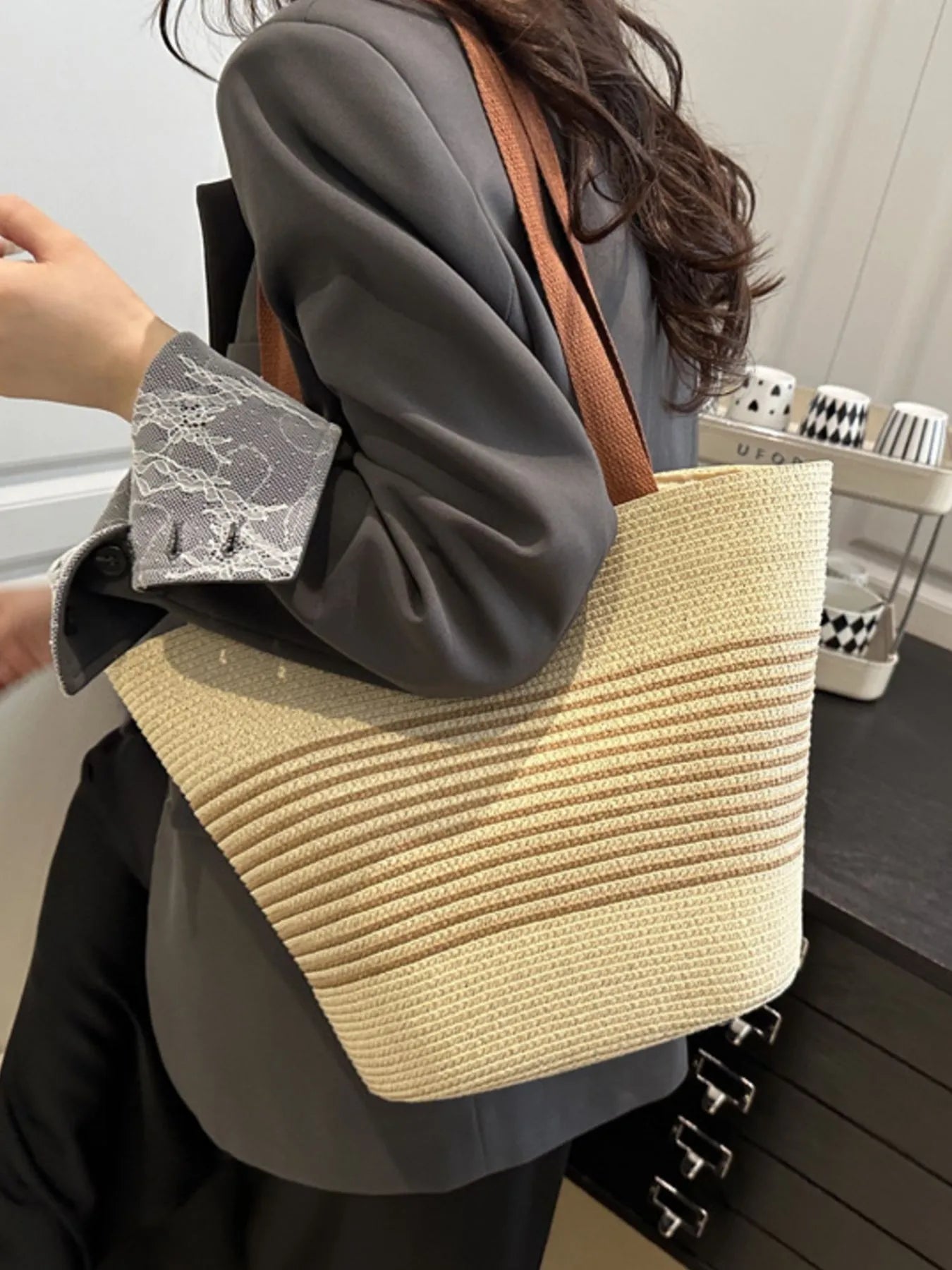 Striped Woven Tote Bag - MAD RUFFI