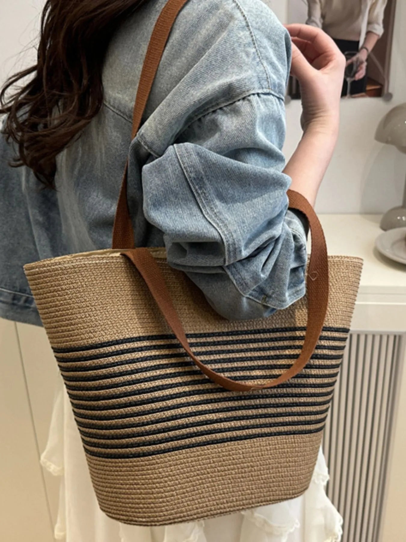 Striped Woven Tote Bag - MAD RUFFI