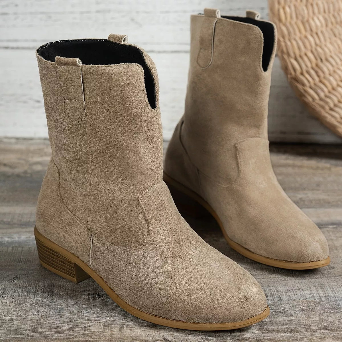 Suede Block Heel Western Boots - MAD RUFFI