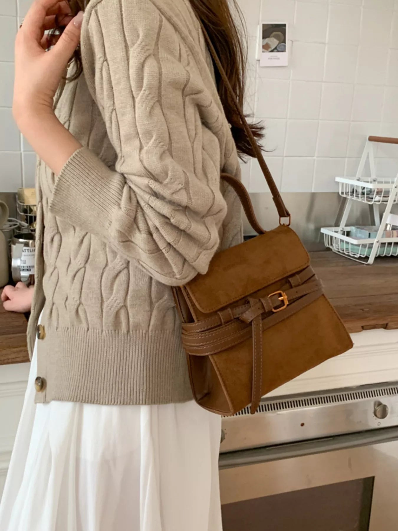 Suede Buckle Decor Crossbody Bag - MAD RUFFI