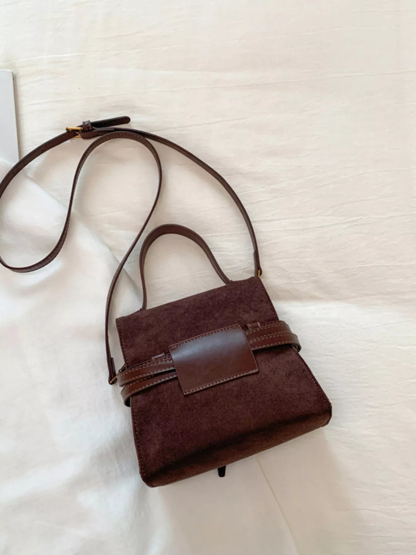 Suede Buckle Decor Crossbody Bag - MAD RUFFI