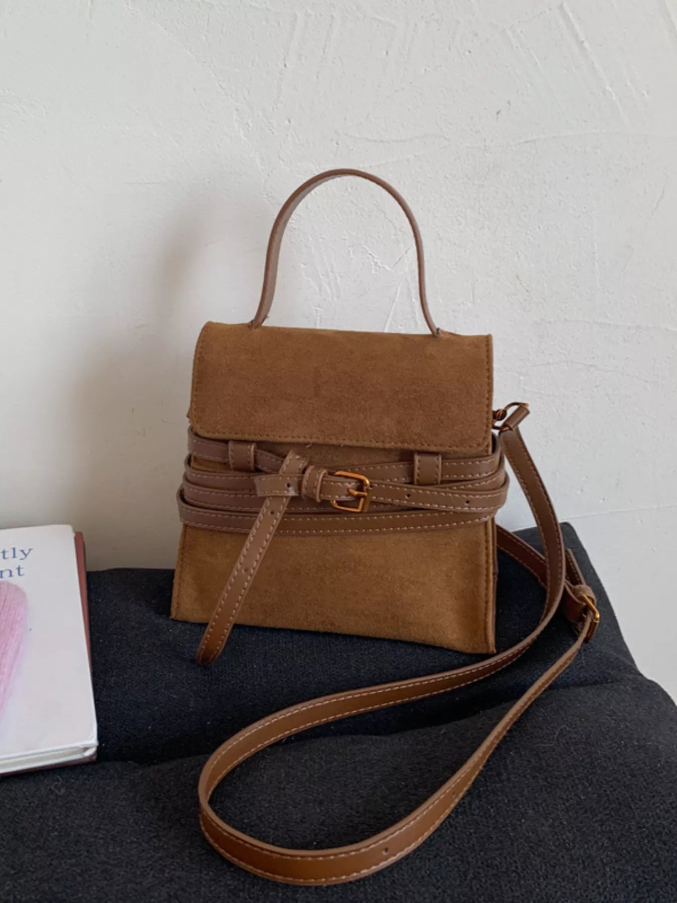 Suede Buckle Decor Crossbody Bag - MAD RUFFI