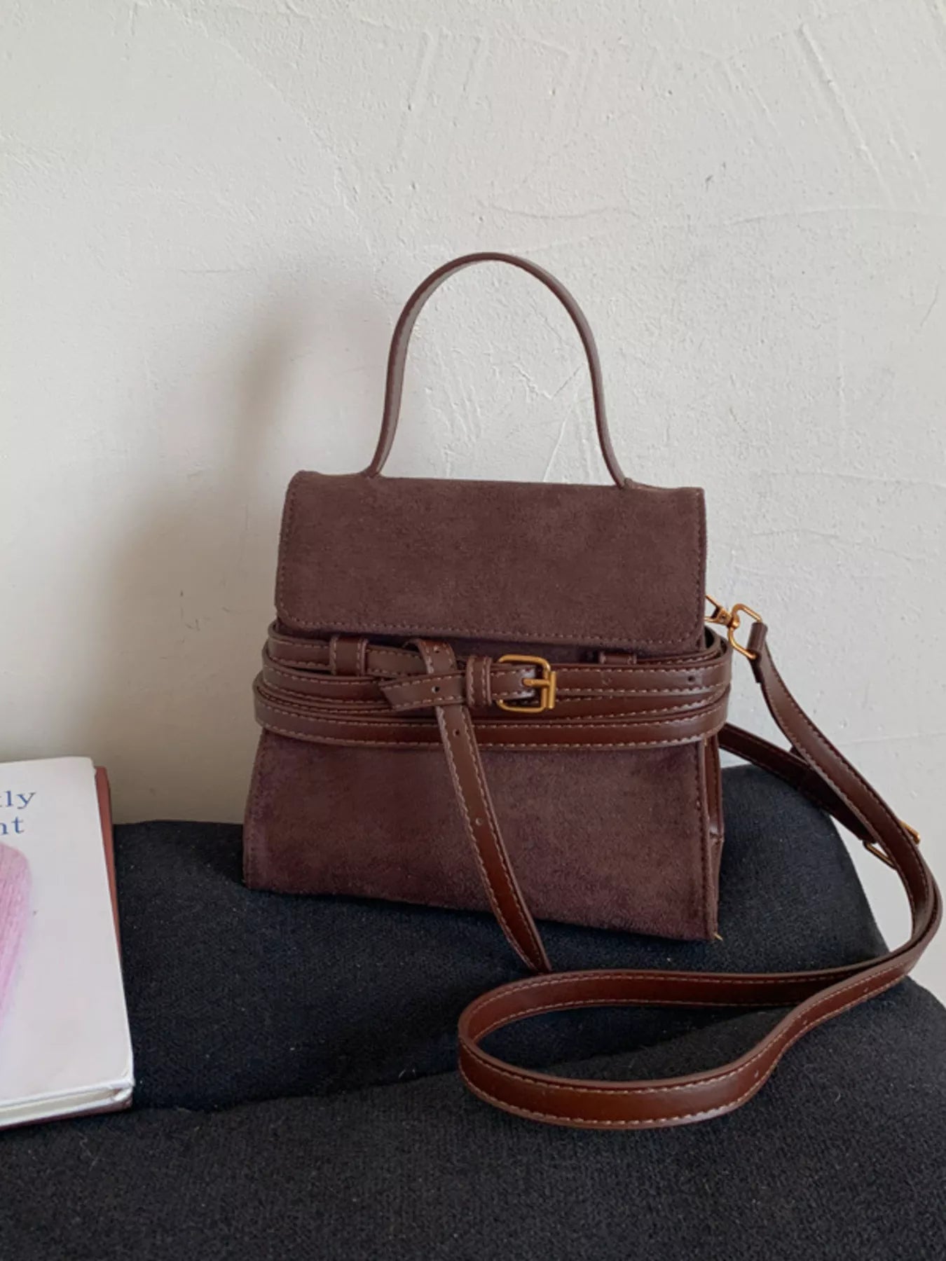 Suede Buckle Decor Crossbody Bag - MAD RUFFI