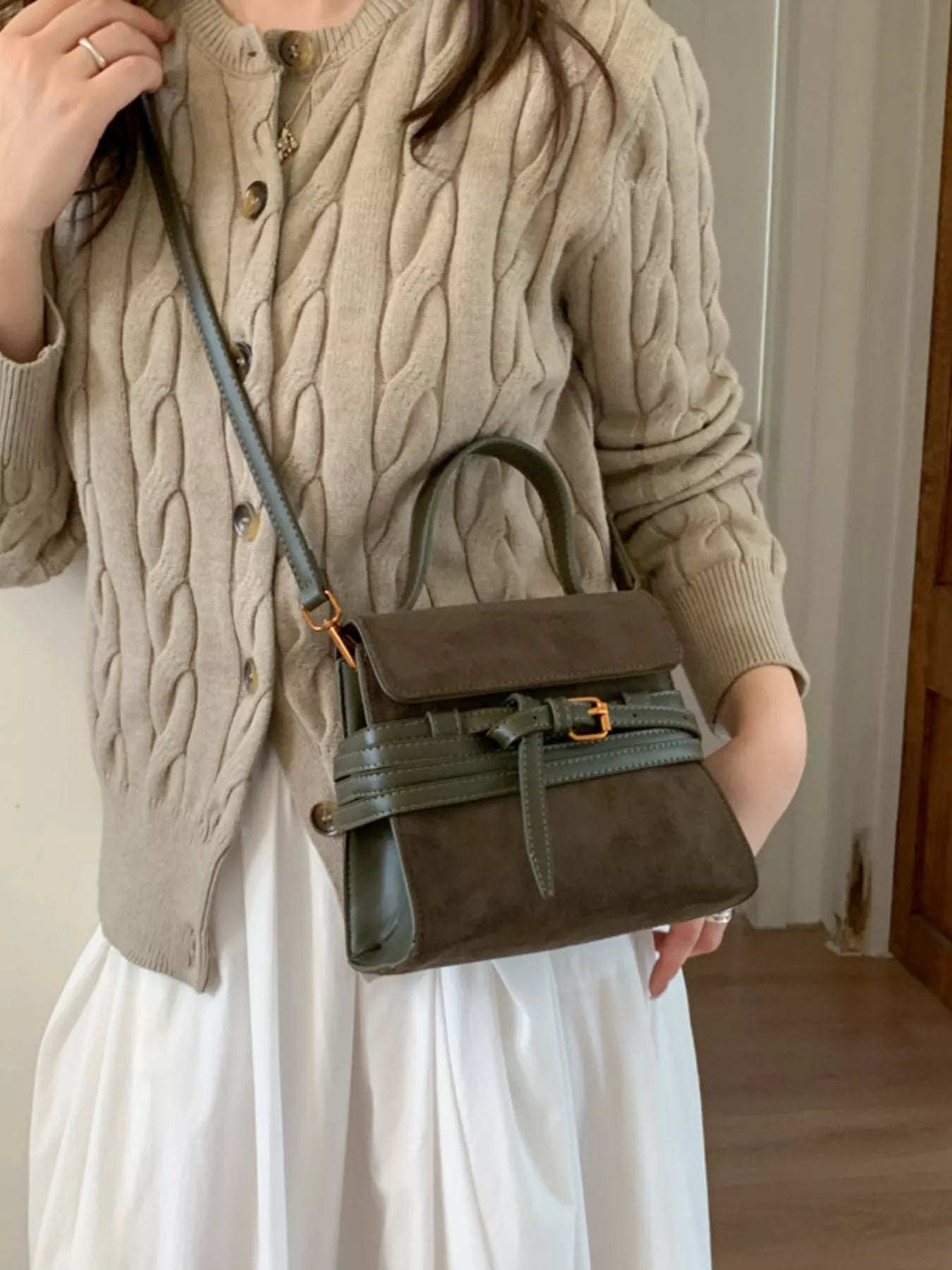 Suede Buckle Decor Crossbody Bag - MAD RUFFI