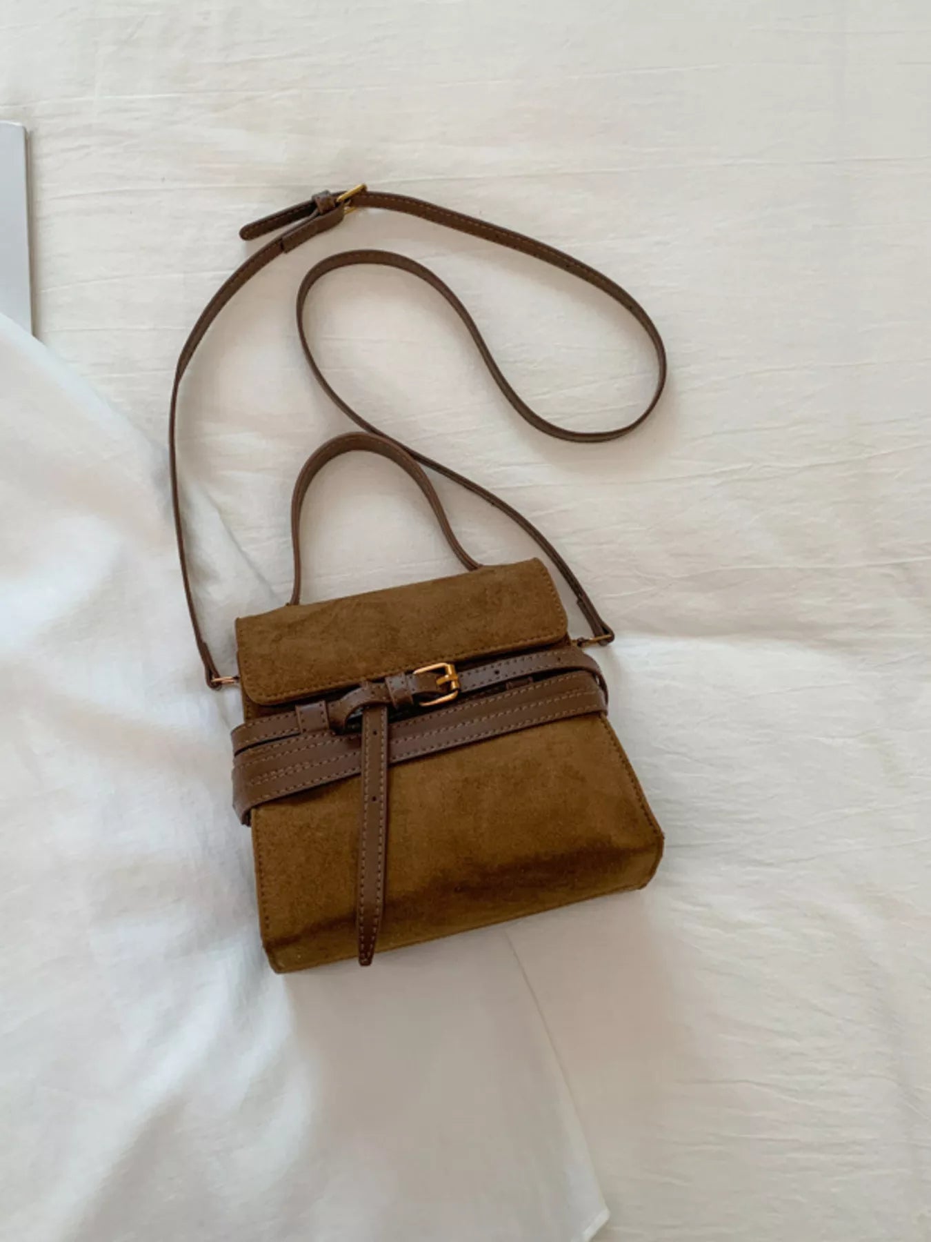 Suede Buckle Decor Crossbody Bag - MAD RUFFI
