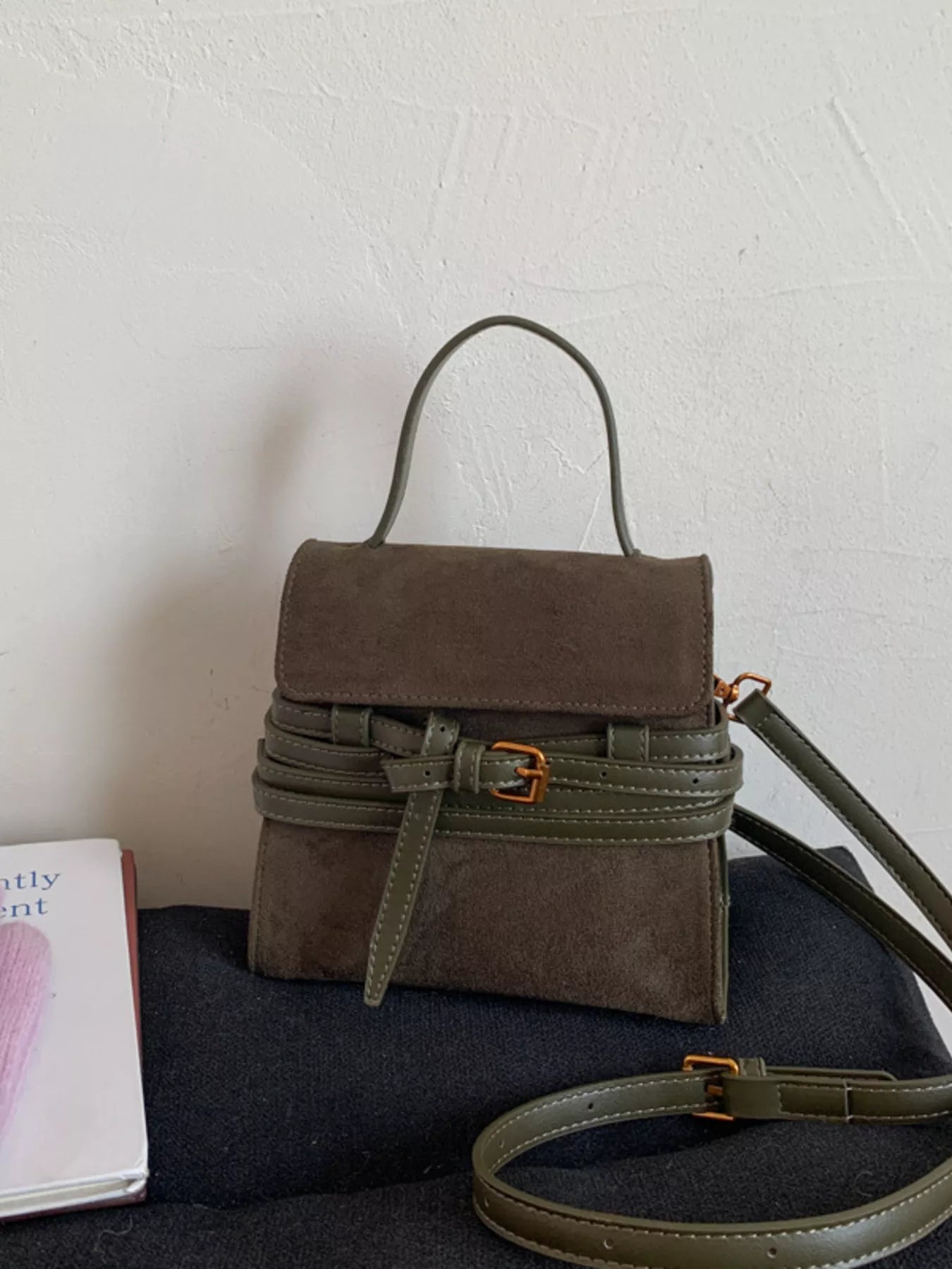 Suede Buckle Decor Crossbody Bag - MAD RUFFI