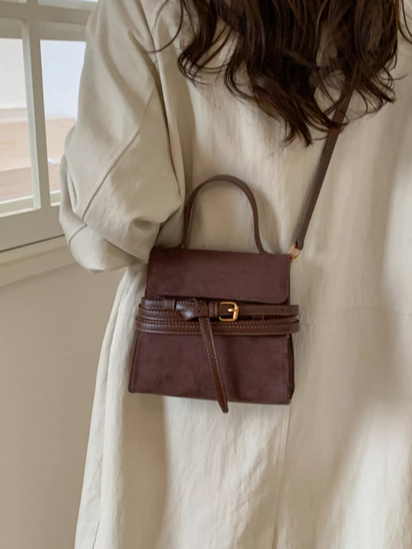 Suede Buckle Decor Crossbody Bag - MAD RUFFI