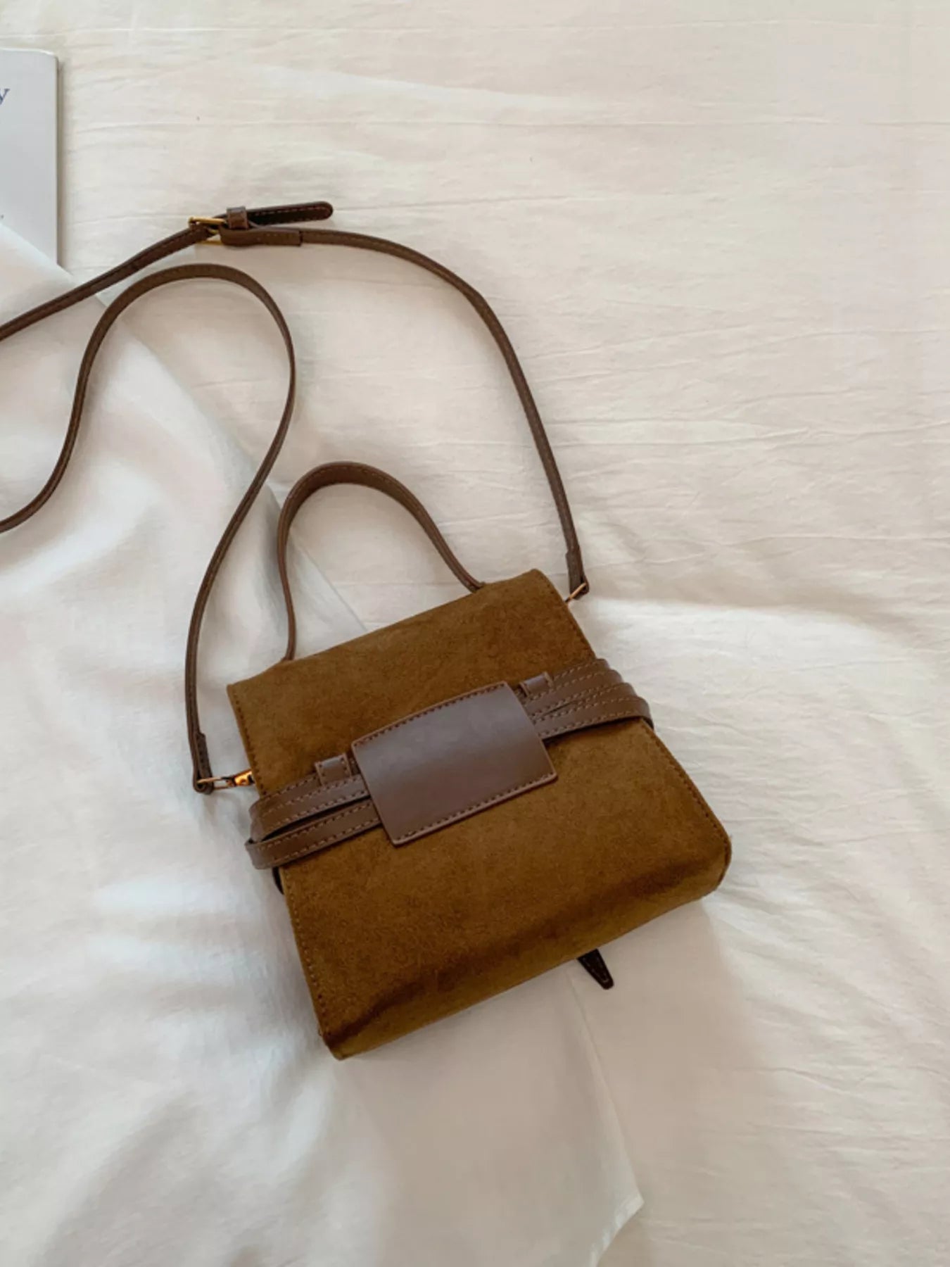 Suede Buckle Decor Crossbody Bag - MAD RUFFI