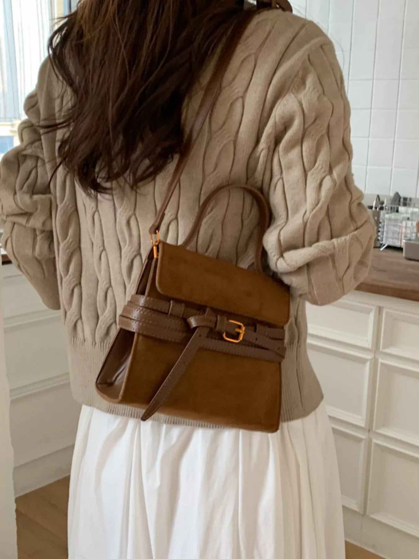 Suede Buckle Decor Crossbody Bag - MAD RUFFI