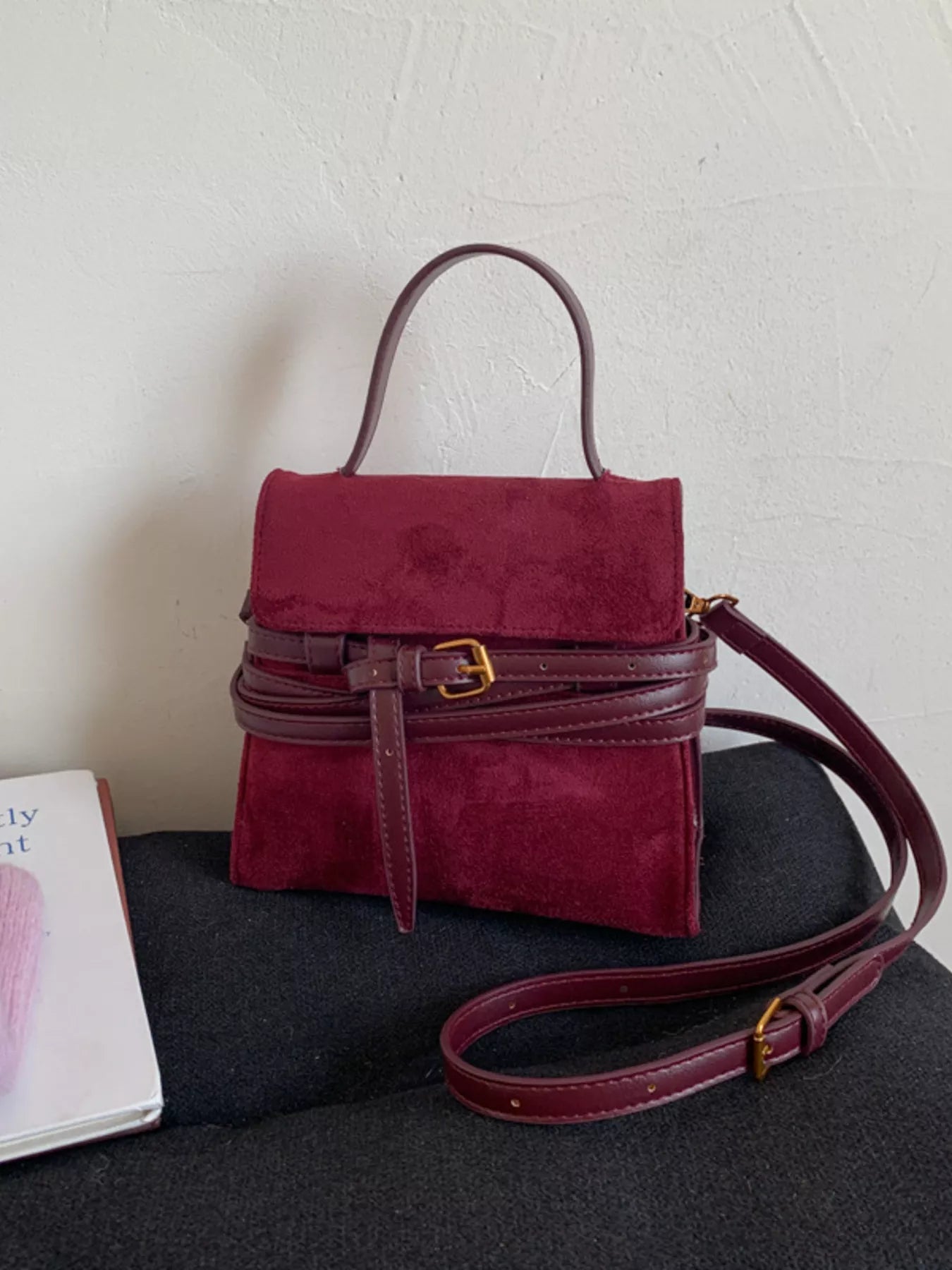 Suede Buckle Decor Crossbody Bag - MAD RUFFI