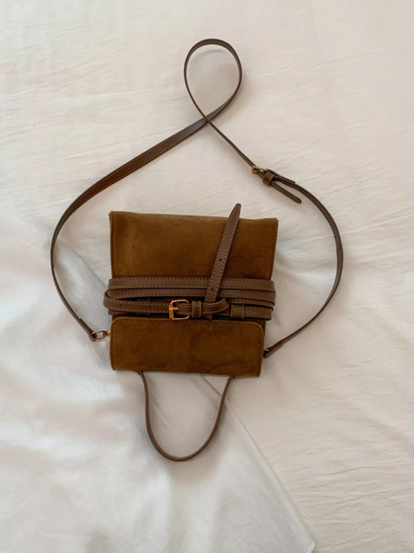 Suede Buckle Decor Crossbody Bag - MAD RUFFI