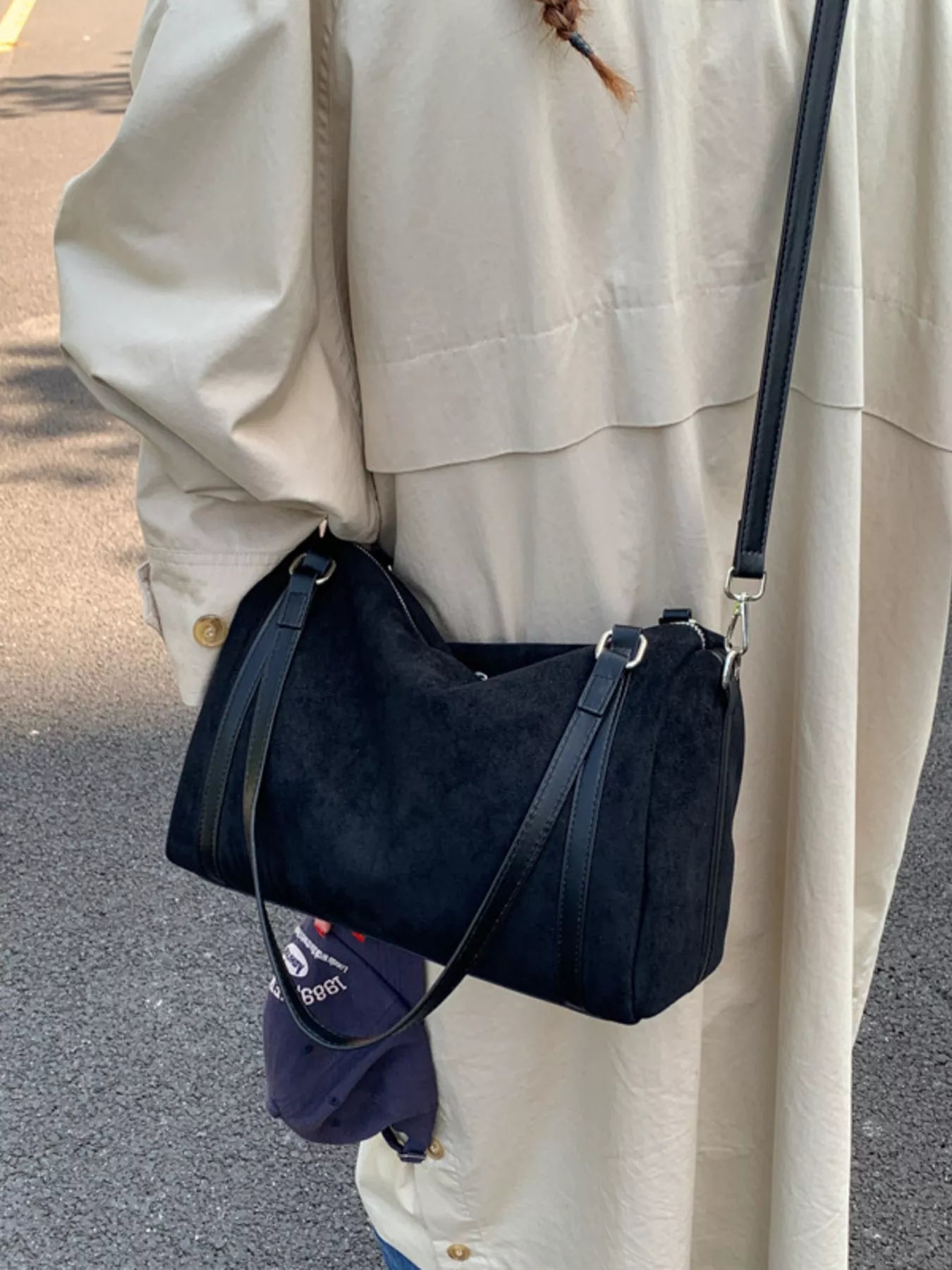 Suede Crossbody Bag with Zipper - MAD RUFFI