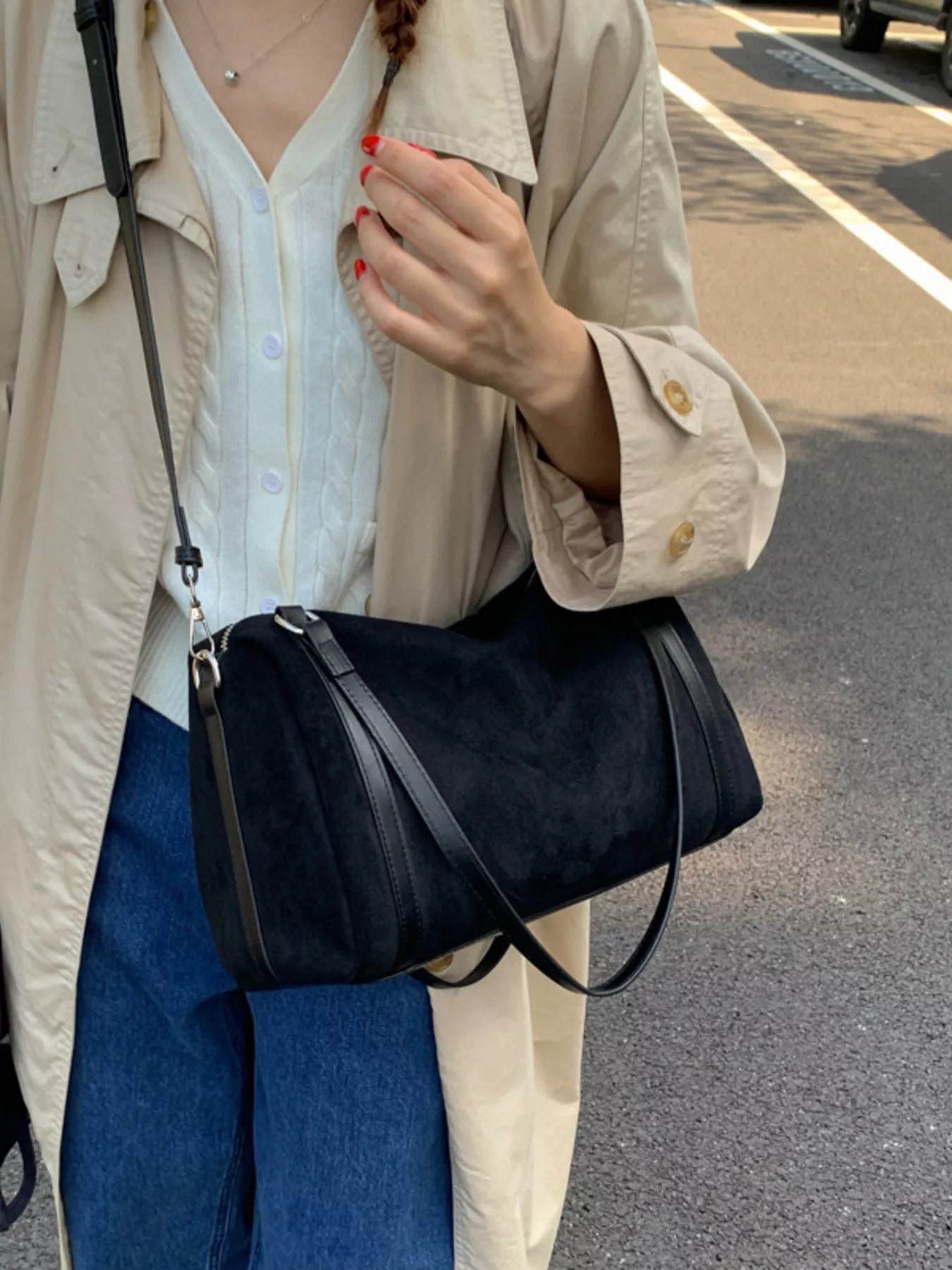 Suede Crossbody Bag with Zipper - MAD RUFFI