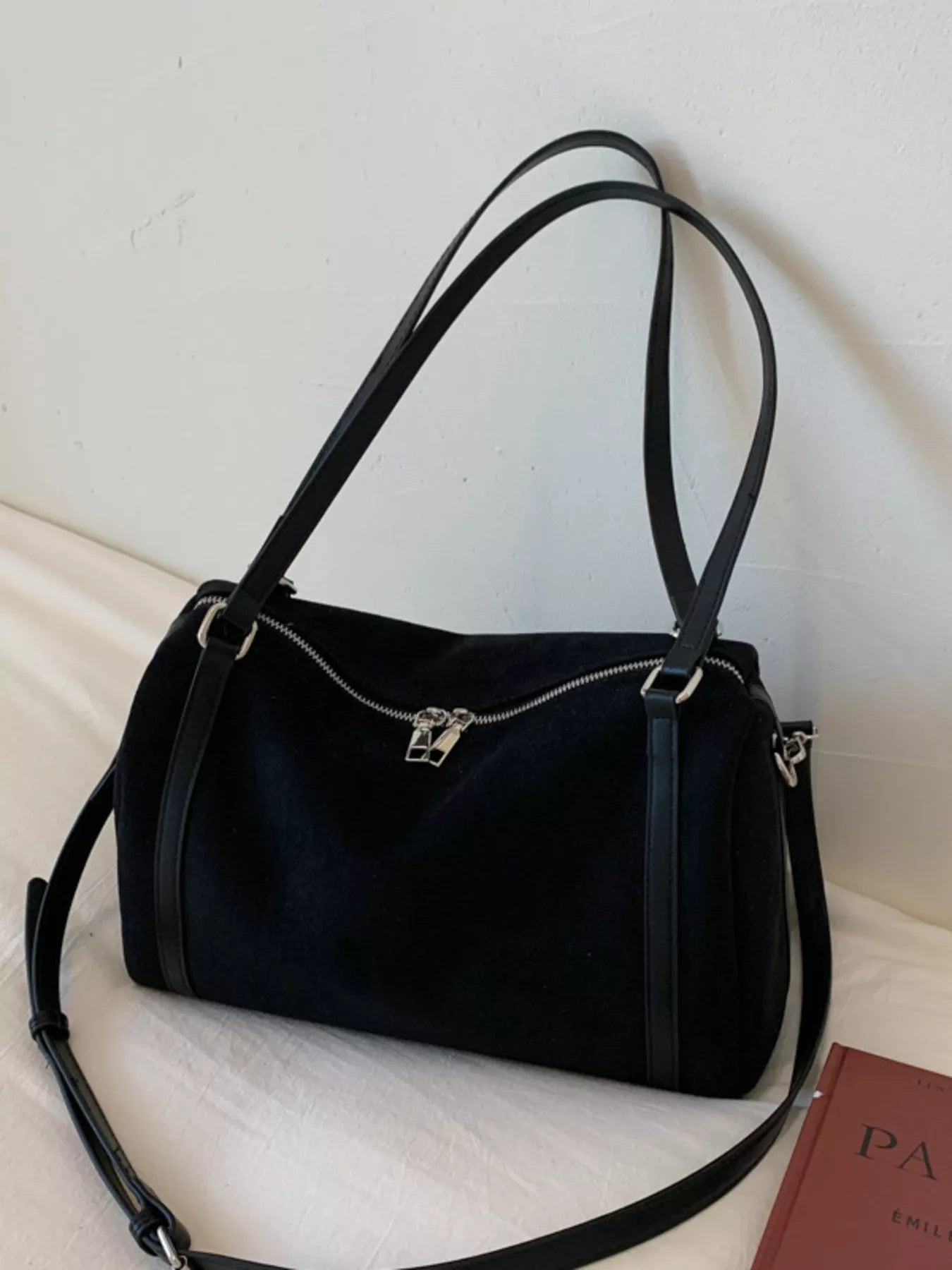 Suede Crossbody Bag with Zipper - MAD RUFFI