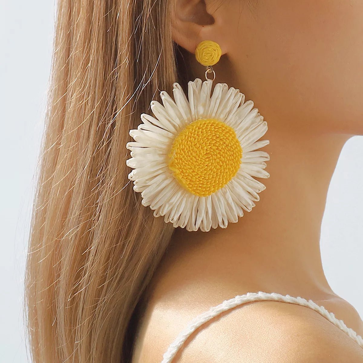 Sunflower Rattan Dangle Earrings - MAD RUFFI