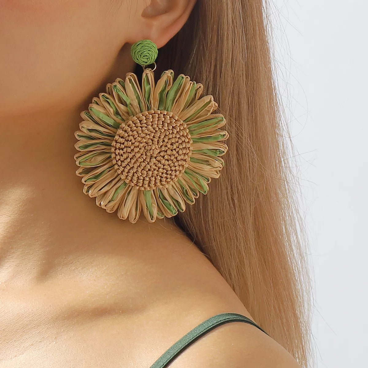 Sunflower Rattan Dangle Earrings - MAD RUFFI