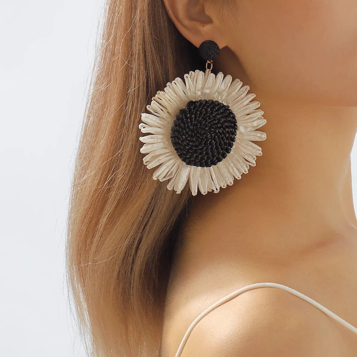 Sunflower Rattan Dangle Earrings - MAD RUFFI
