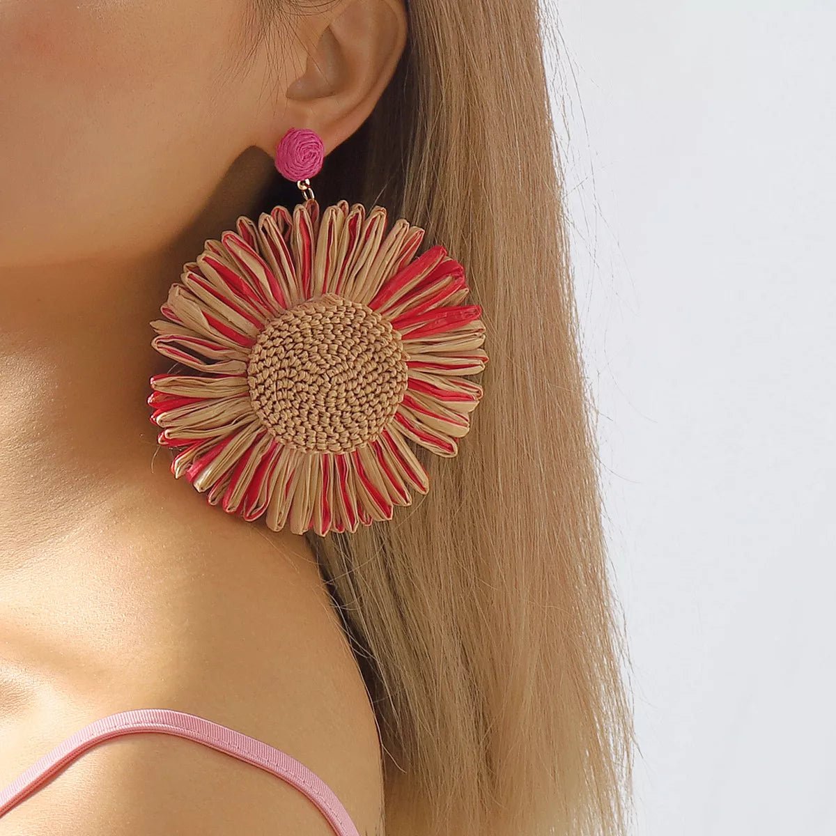 Sunflower Rattan Dangle Earrings - MAD RUFFI