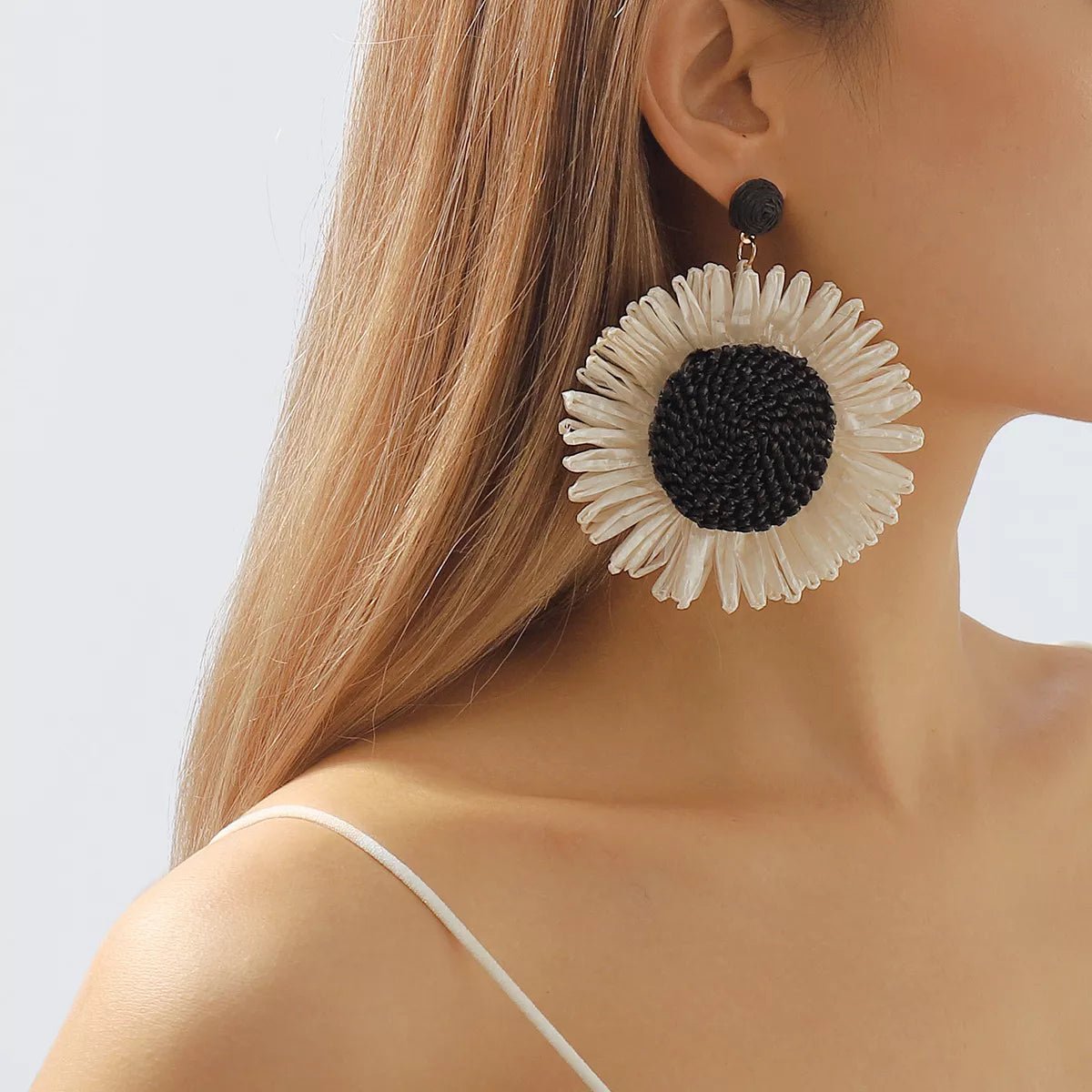 Sunflower Rattan Dangle Earrings - MAD RUFFI