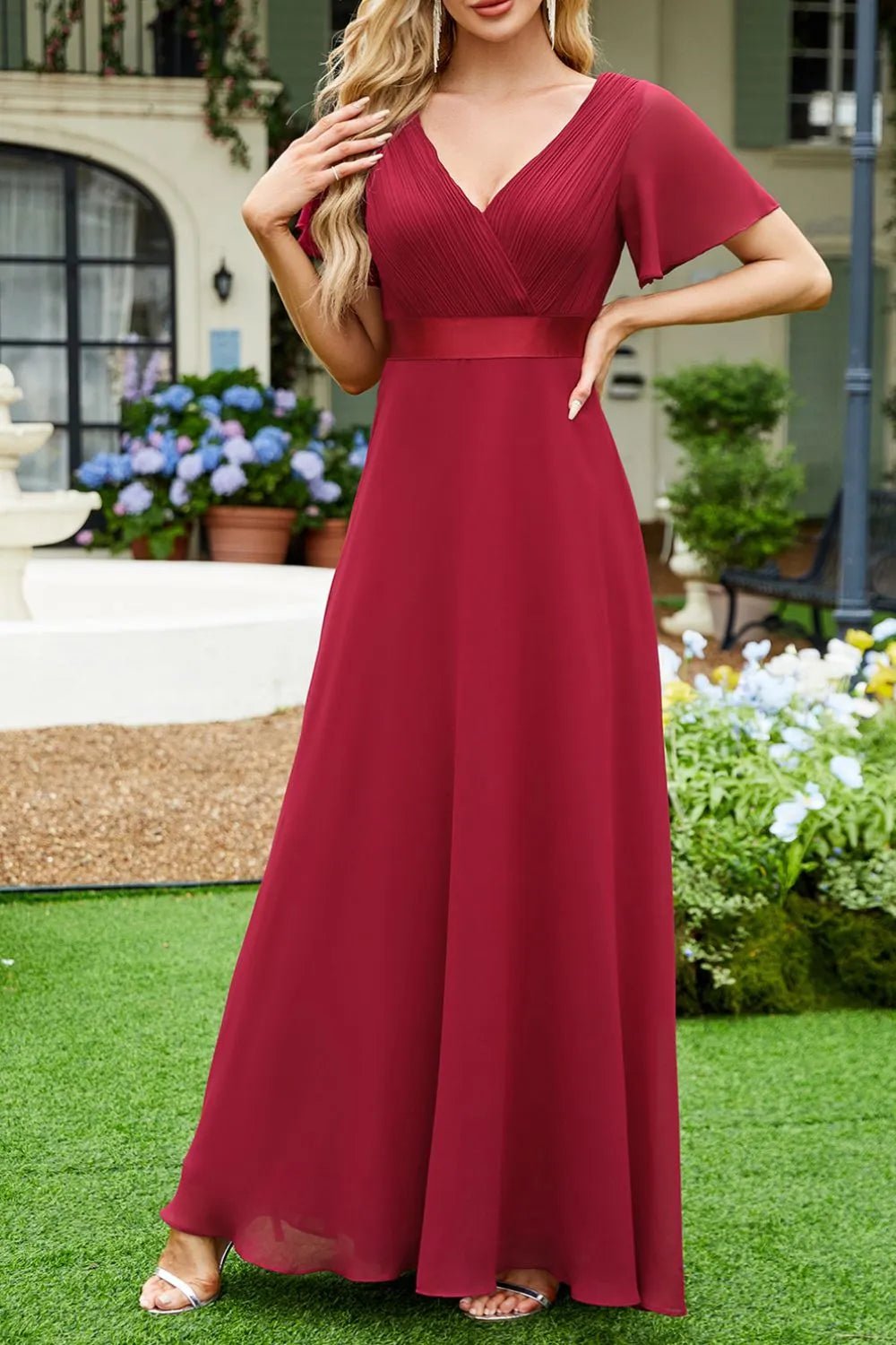 Surplice Flutter Sleeve Maxi Dress - MAD RUFFI