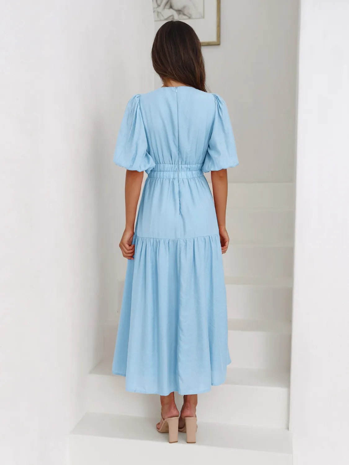 Surplice Half Puff Sleeve Midi Dress - MAD RUFFI