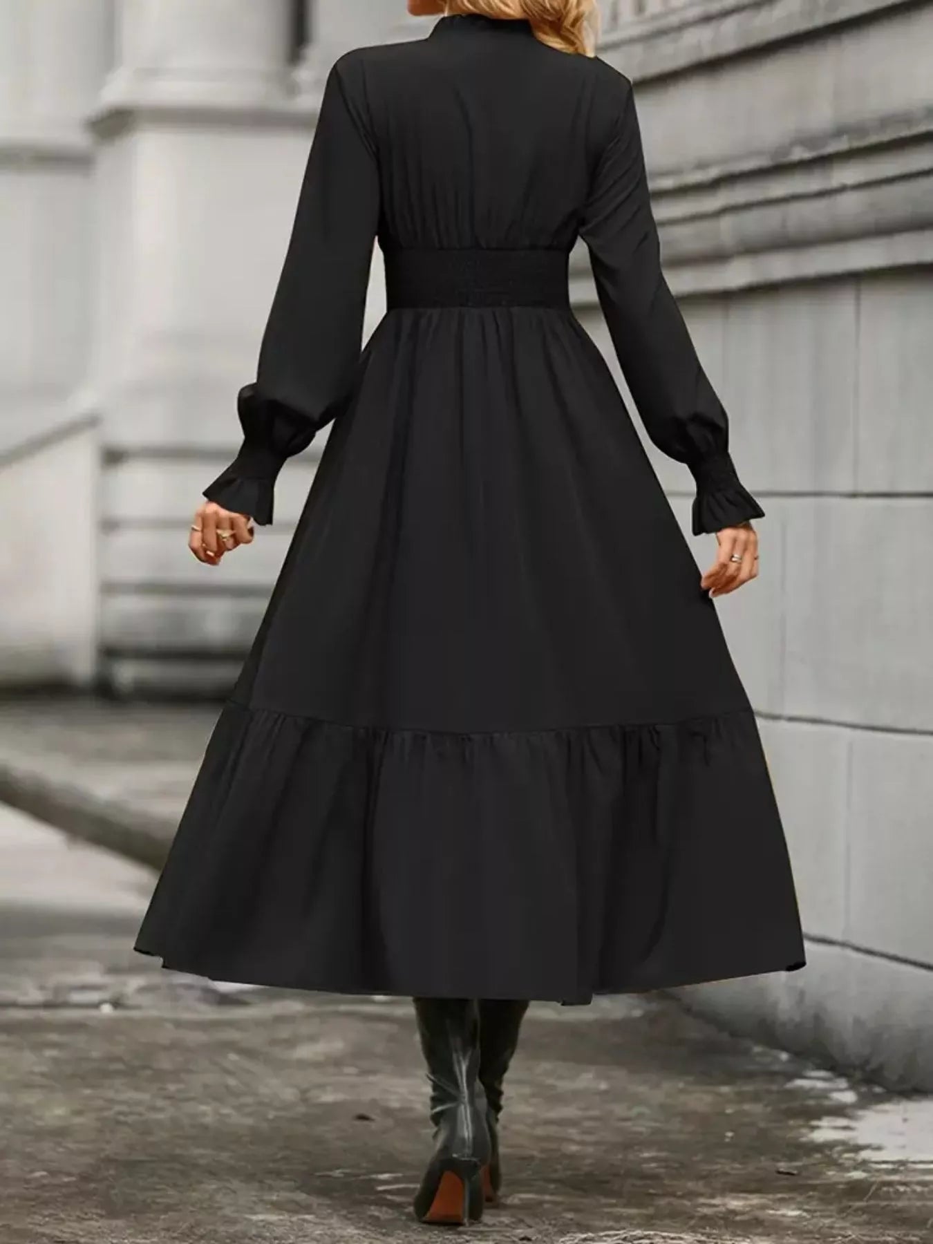 Surplice Long Sleeve Tiered Midi Dress - MAD RUFFI