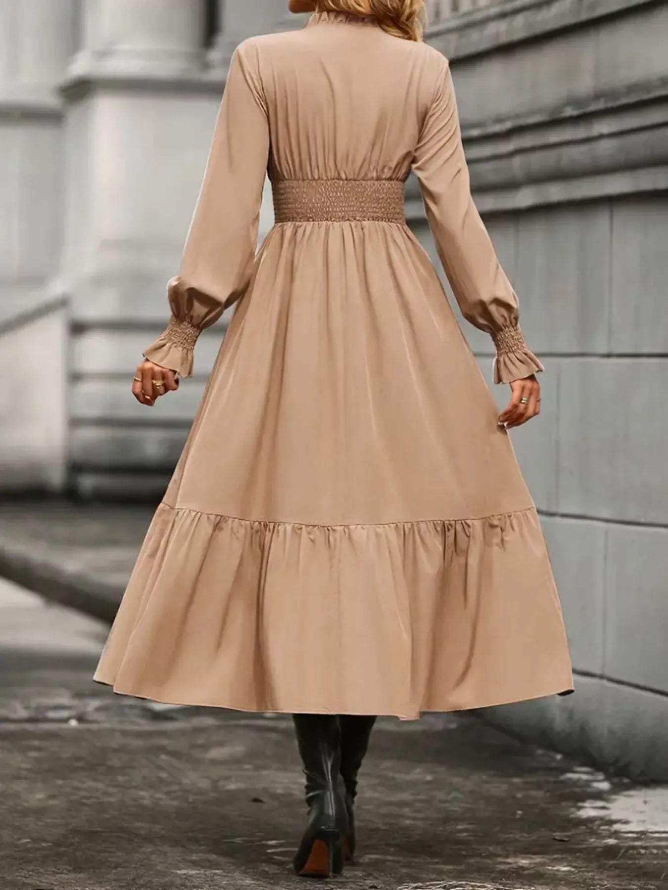 Surplice Long Sleeve Tiered Midi Dress - MAD RUFFI