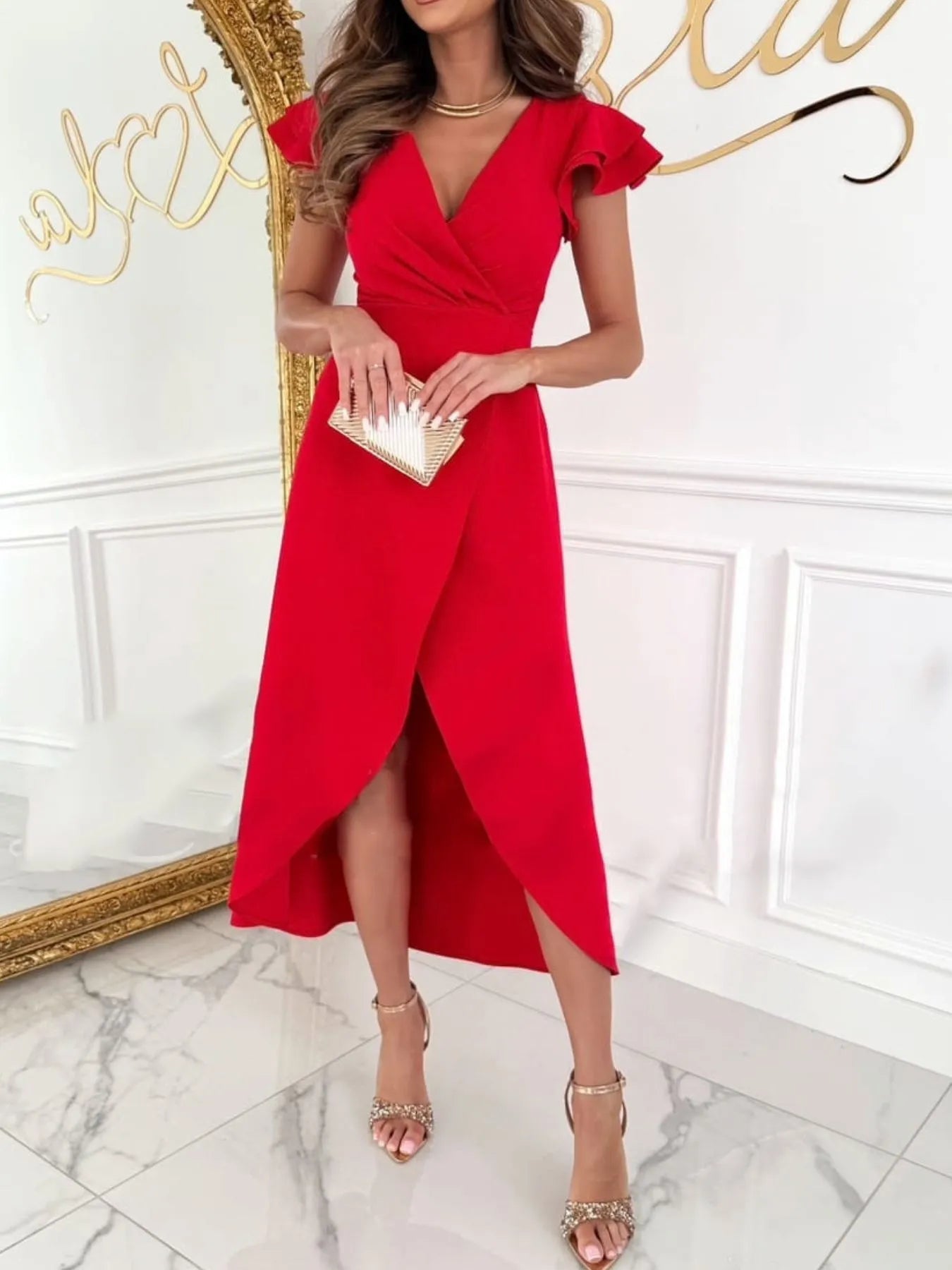 Surplice Ruffled Cap Sleeve Dress - MAD RUFFI