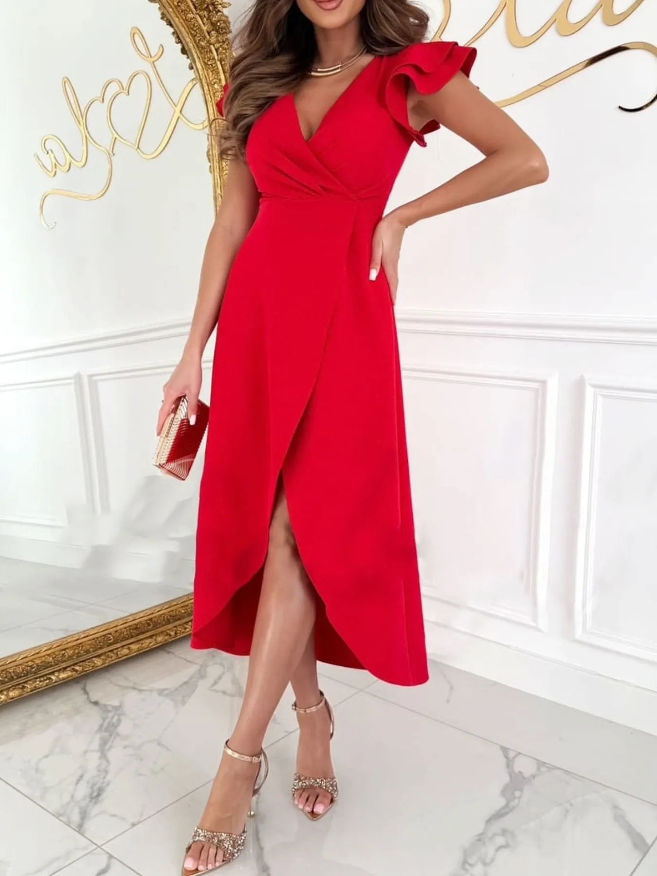 Surplice Ruffled Cap Sleeve Dress - MAD RUFFI