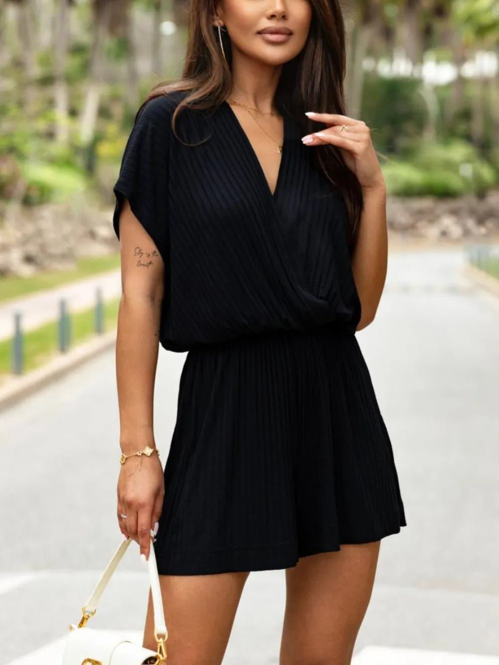 Surplice Short Sleeve Romper - MAD RUFFI